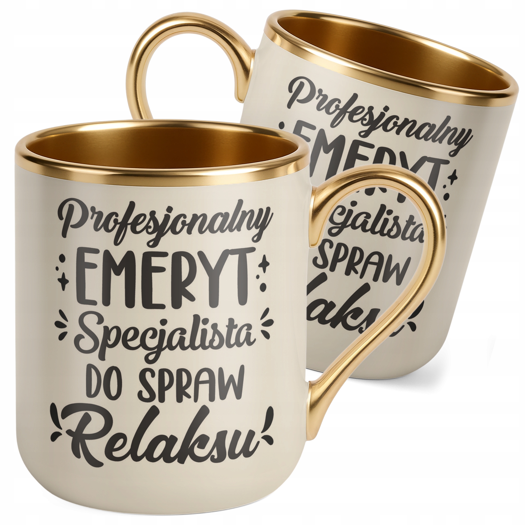 Kubek Premium Złoty Ecru Z okazji Emerytury Dla Emeryta Emerytki Prezent