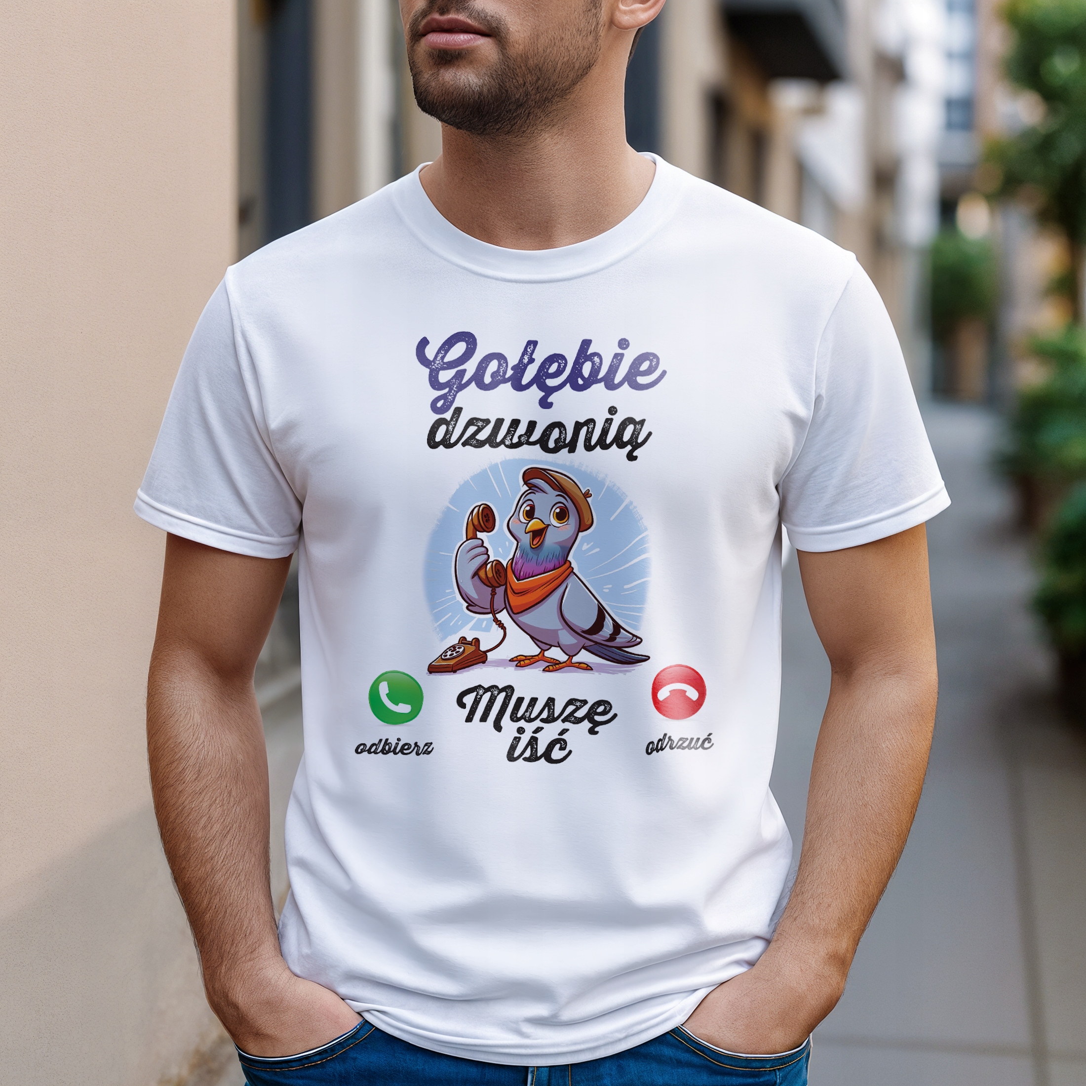 Koszulka biała męska Gołębie Dzwonią Gołębiarz Prezent r. 3XL
