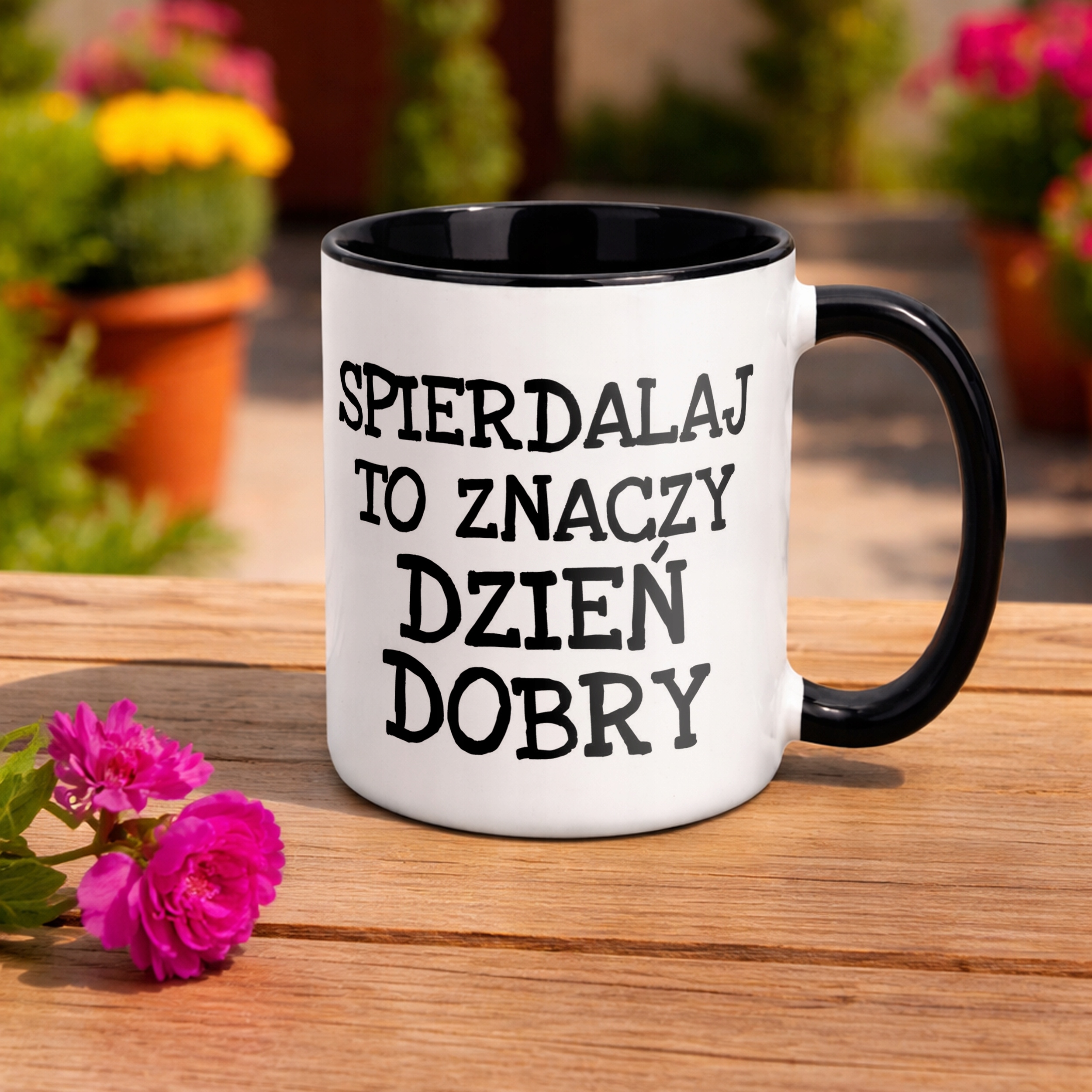 Kubek Czarny Spier*** To Znaczy Dzień Dobry Zabawny Prezent