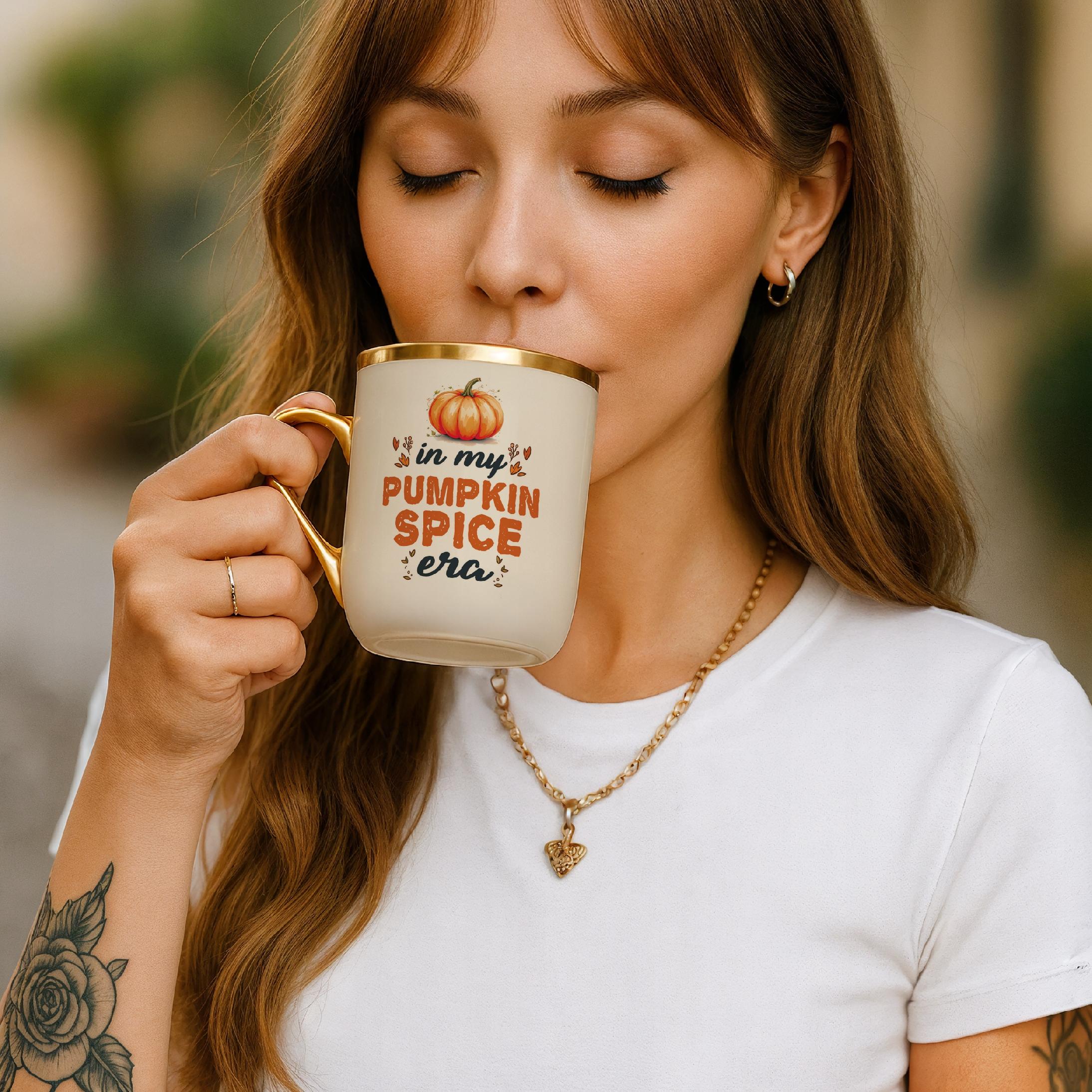 Kubek Premium Złoty Ecru Jesienny Jesień In My Pumpkin Spice Era Prezent
