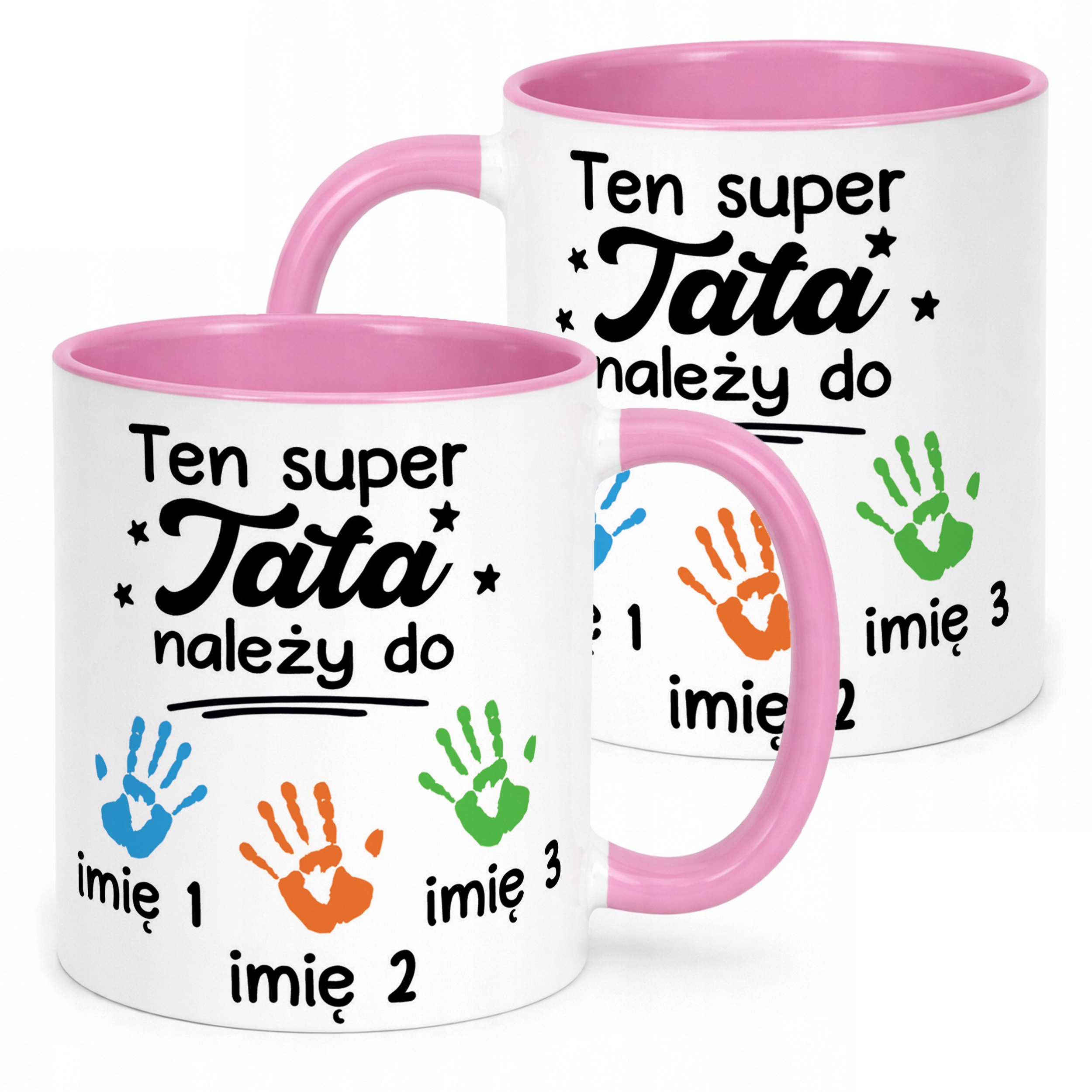 Kubek Różowy Personalizowany Dzień Ojca Tata Należy Do 3 Dzieci