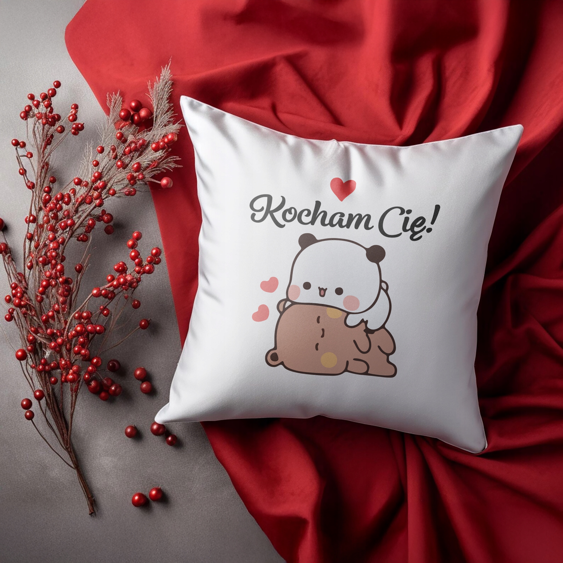 Poduszka 38x38cm Z okazji Walentynek Bubu i Dudu Kocham Cię Prezent