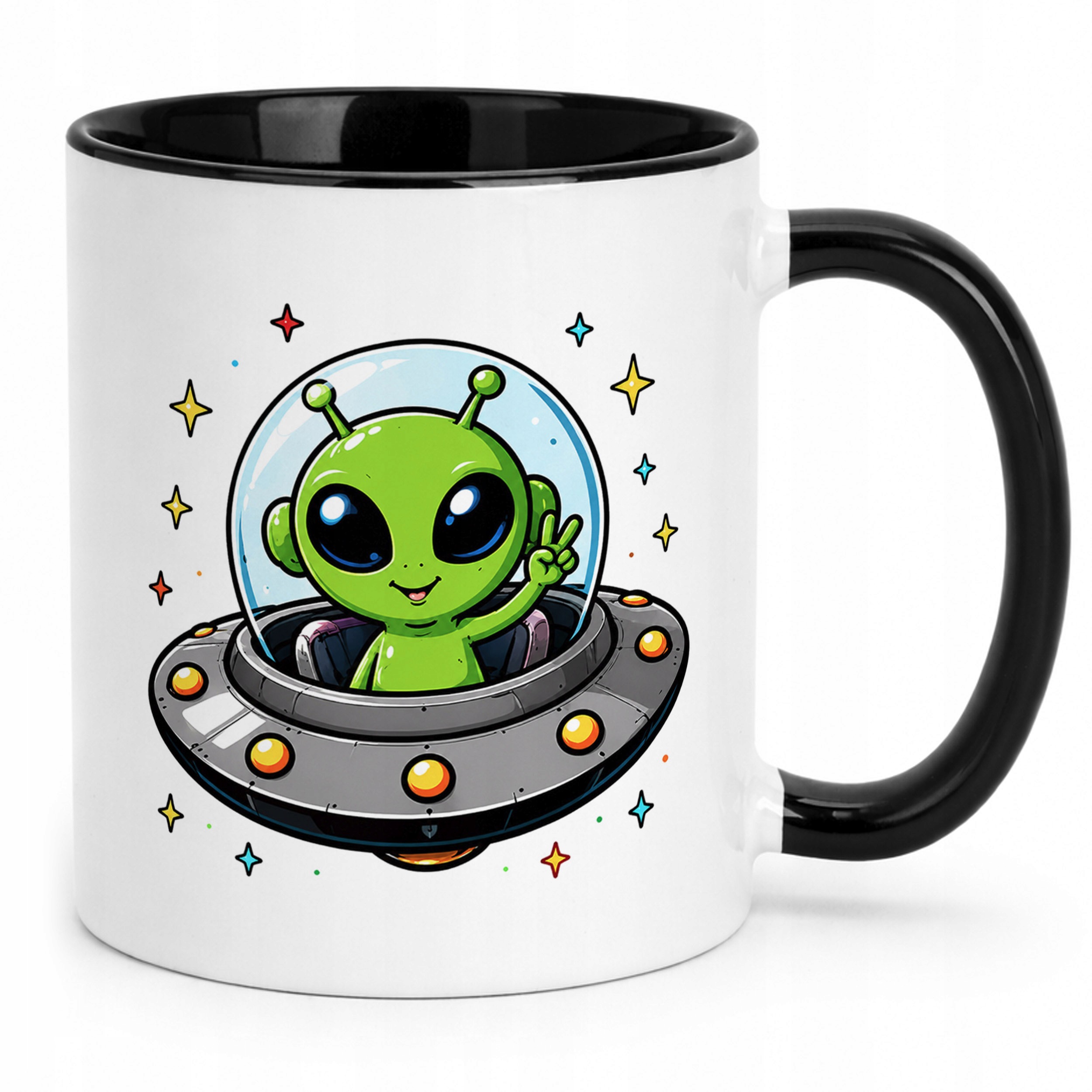 Zestaw Kubek Czarny Poduszka Z Nadrukiem Kosmita UFO Prezent