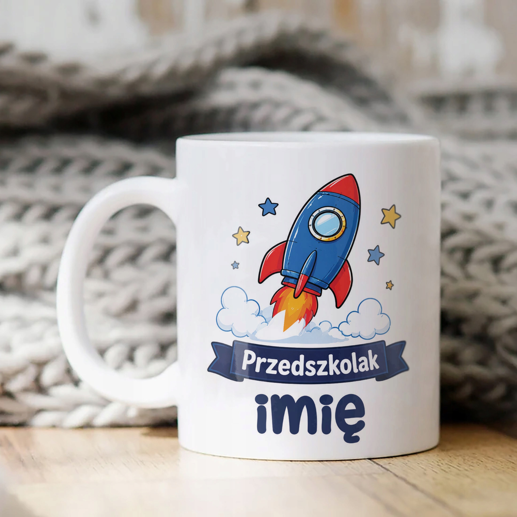Biały Kubek z nadrukiem personalizowany Przedszkolak Szkoła Dla Dzieci