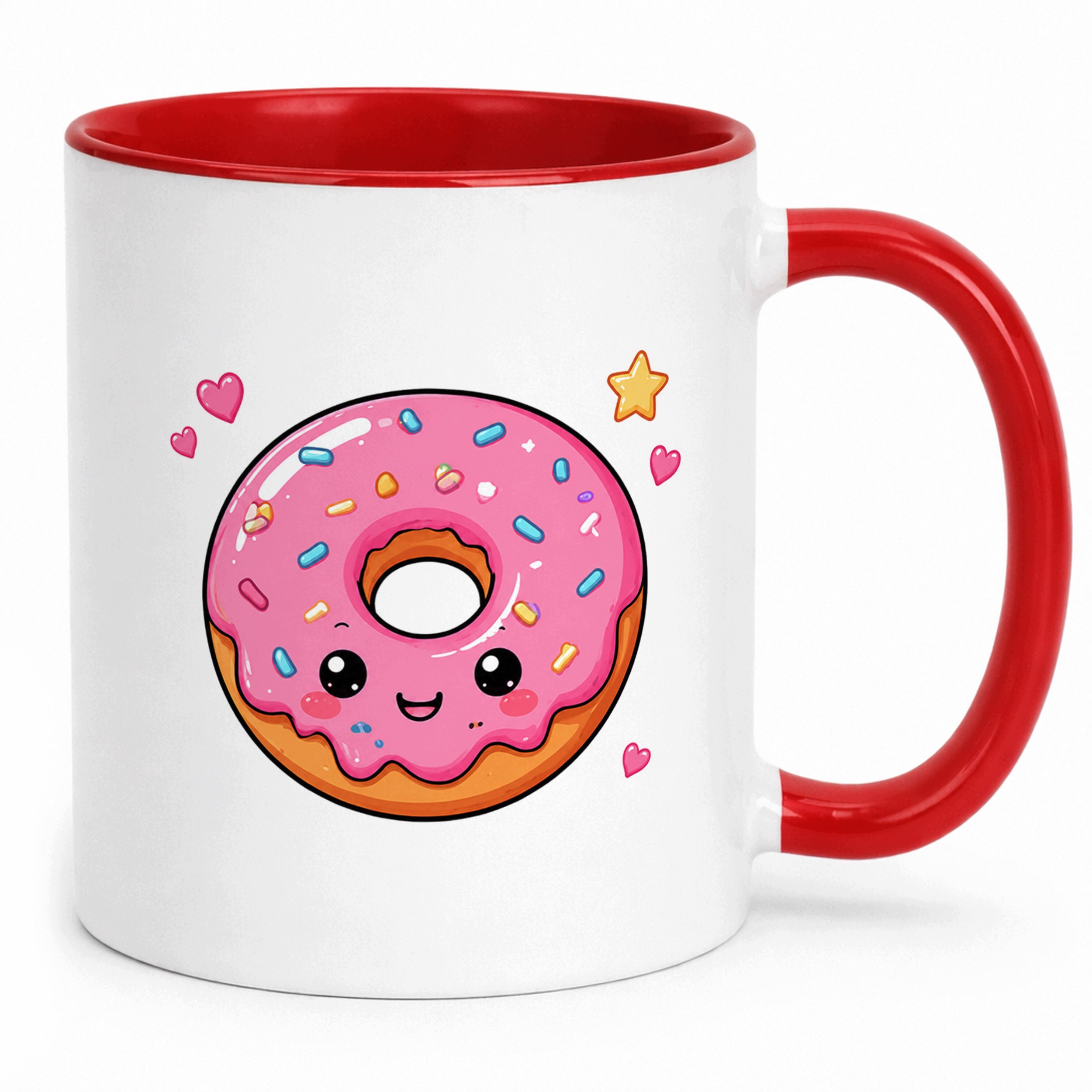 Zestaw Kubek Czerwony Poduszka Z Nadrukiem Kawaii Pączek Prezent