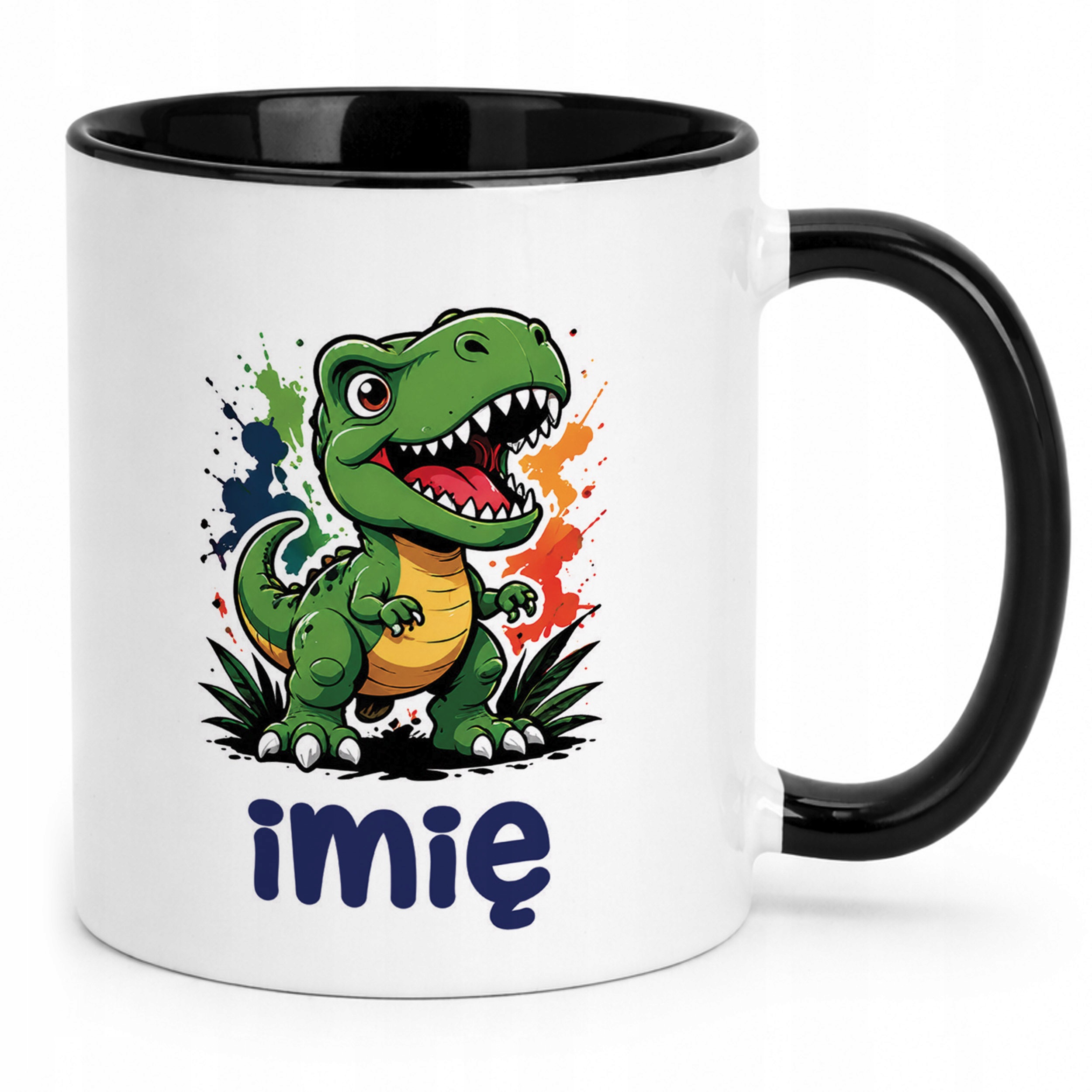 Zestaw Personalizowany Plecak Worek Kubek Czarny T-rex Prezent