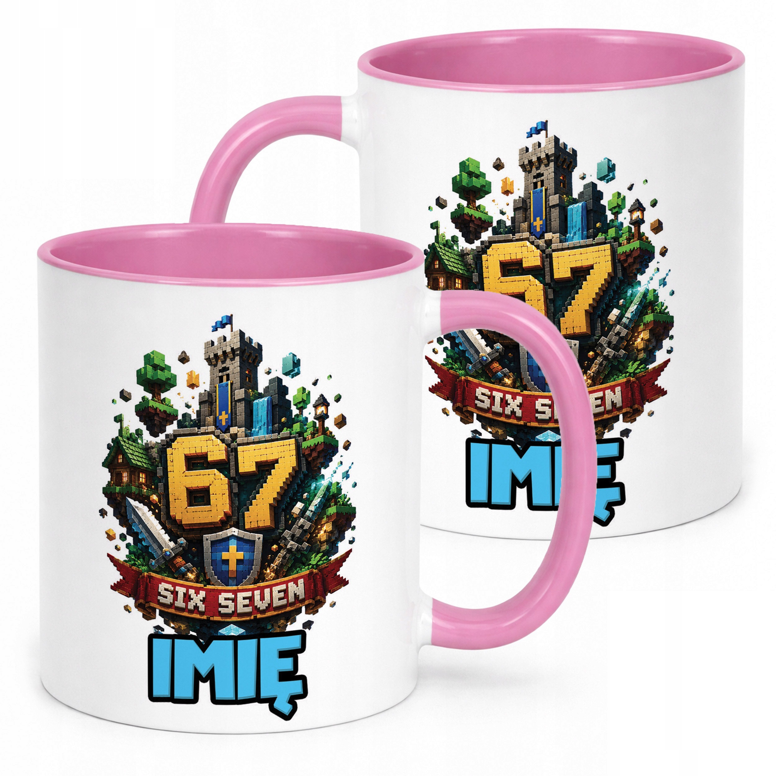Kubek Różowy z nadrukiem personalizowany SIX SEVEN Dla Dzieci Prezent