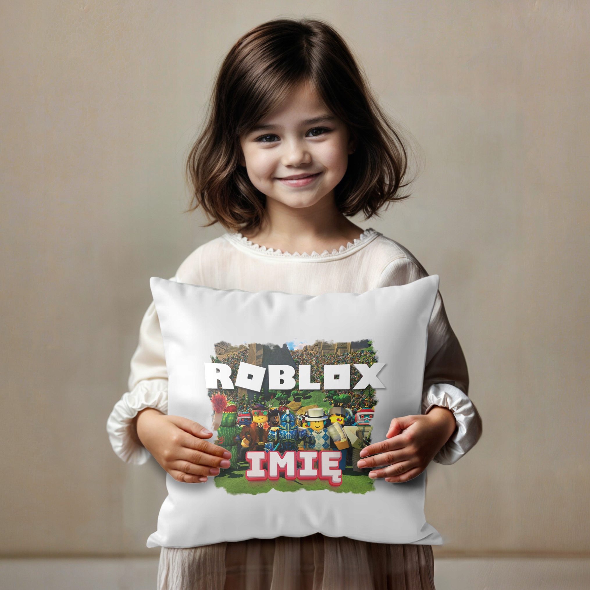 Poduszka 38×38 cm z Imieniem Roblox dla Fanów i Graczy