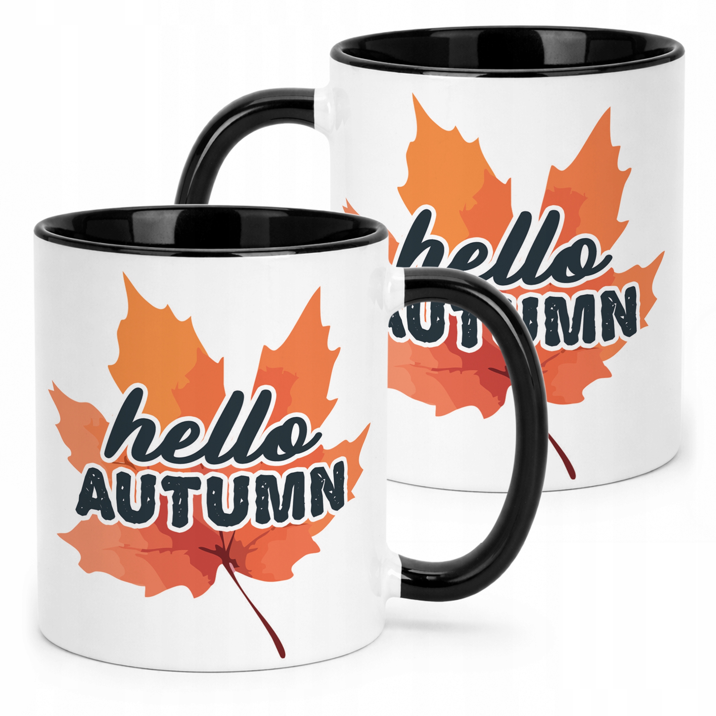 Kubek Czarny Jesienny Jesień Hello Autumn Liść Prezent