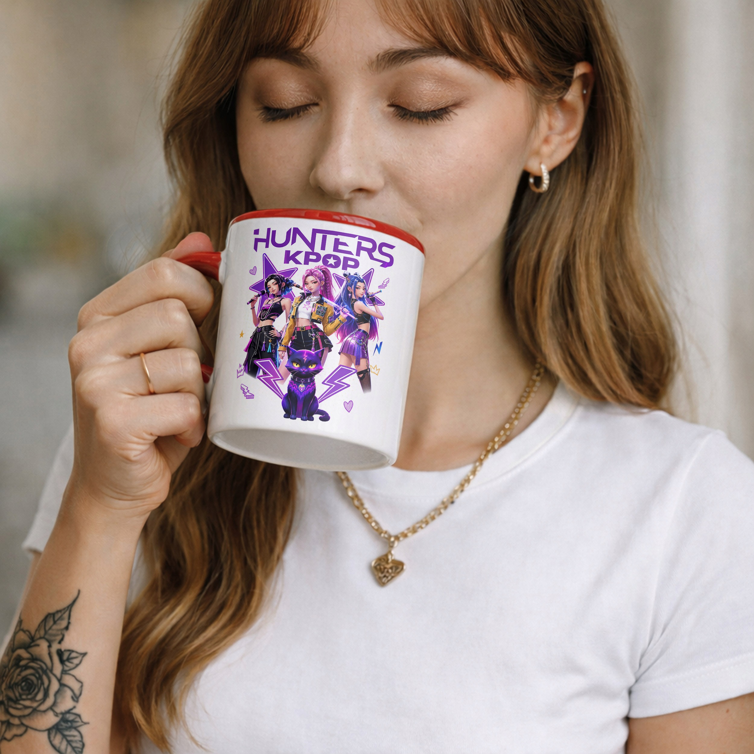 Zestaw Kubek Czerwony Poduszka Z Nadrukiem ŁOWCZYNIE KPOP Prezent