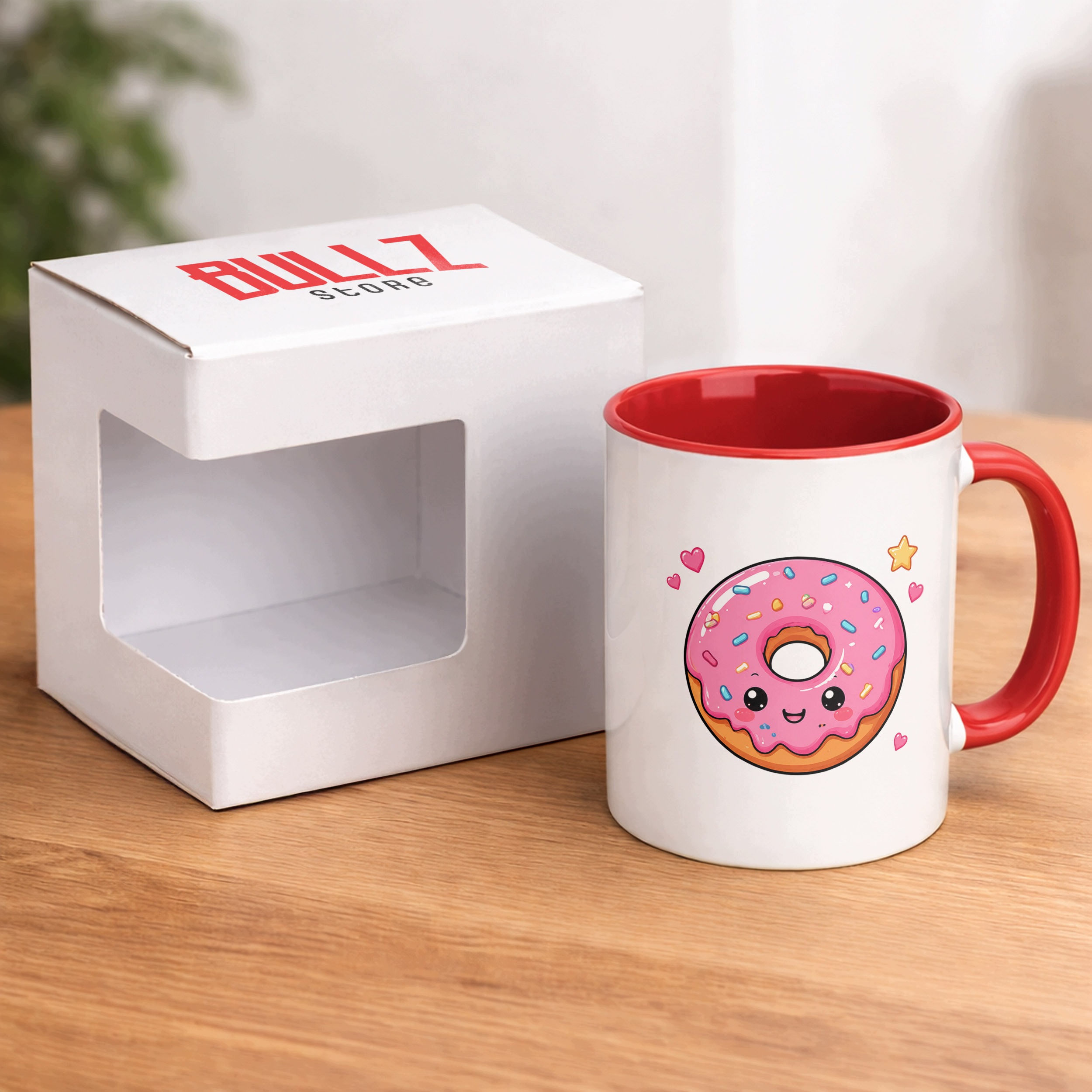 Zestaw Kubek Czerwony Poduszka Z Nadrukiem Kawaii Pączek Prezent