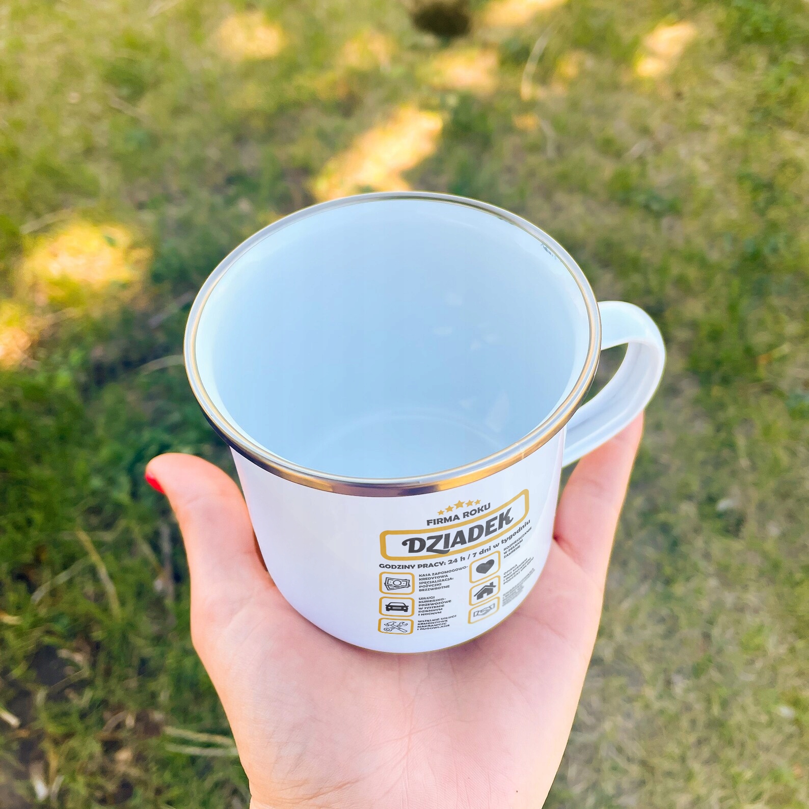 Emaliowany Kubek Garnuszek 300 ml Dzień Dziadka Prezent Firma Roku Dziadek