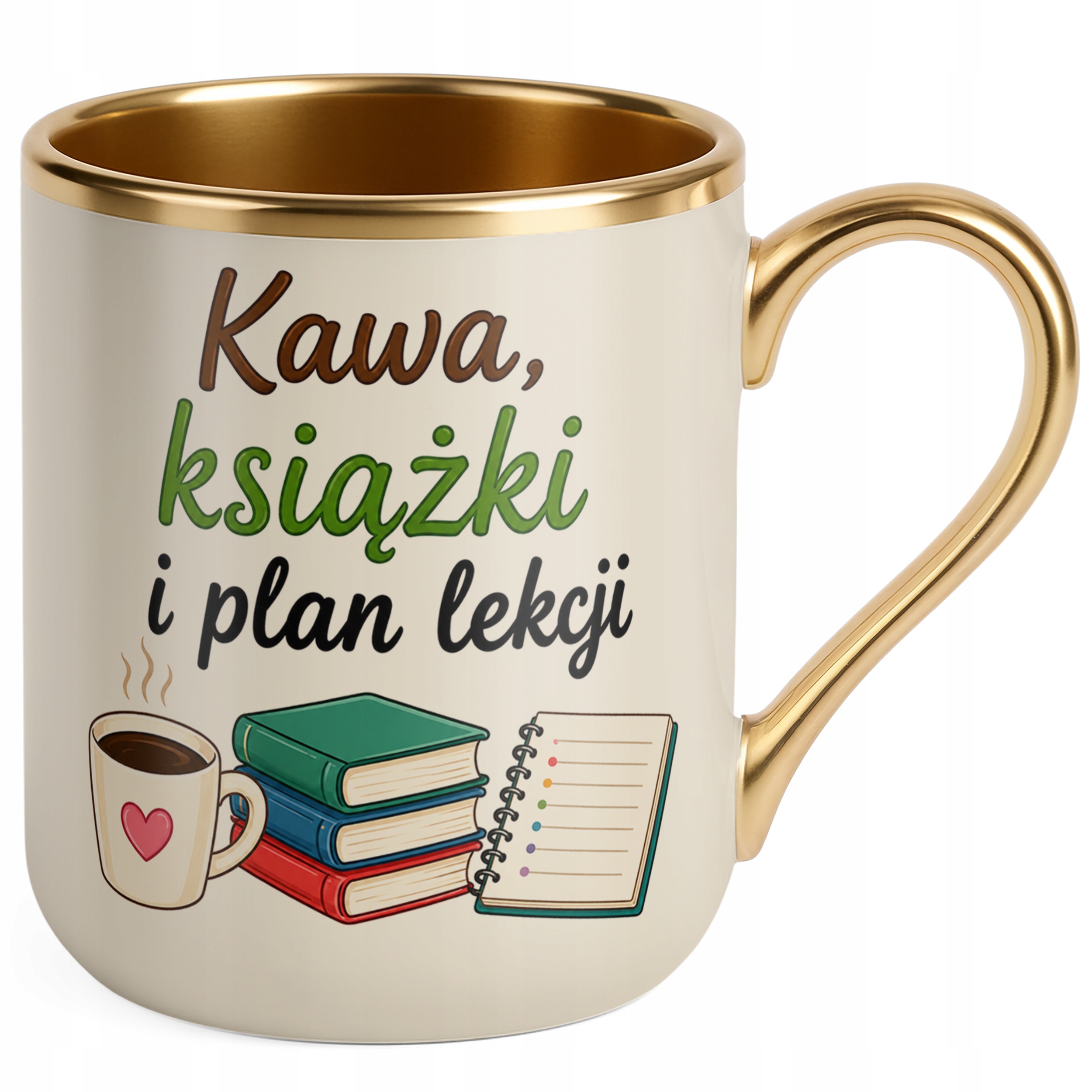 Kubek Premium Złoty Ecru Dzień Nauczyciela Prezent Upominek Szkoła