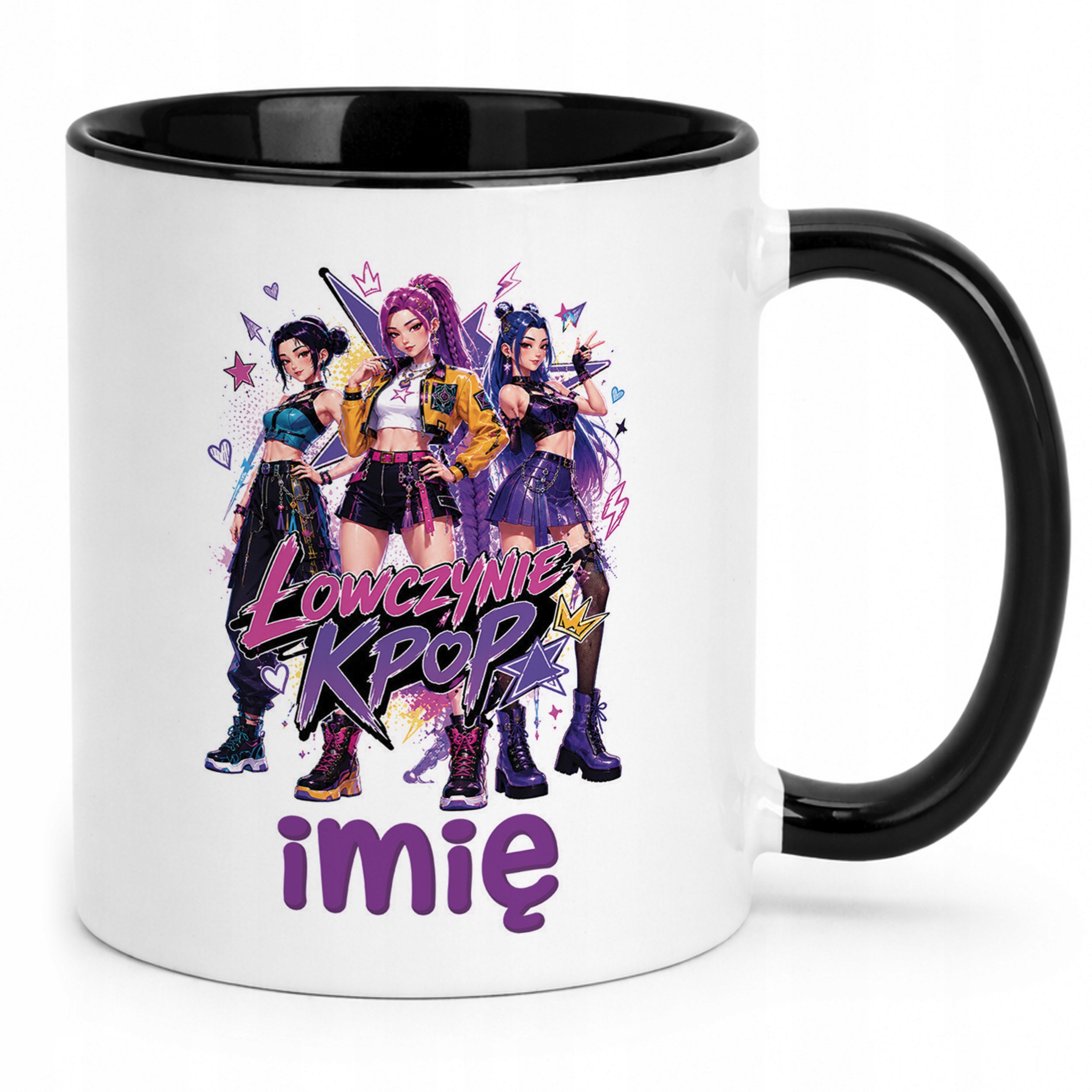Zestaw Personalizowany Kubek Czarny Poduszka Łowczynie Kpop Prezent