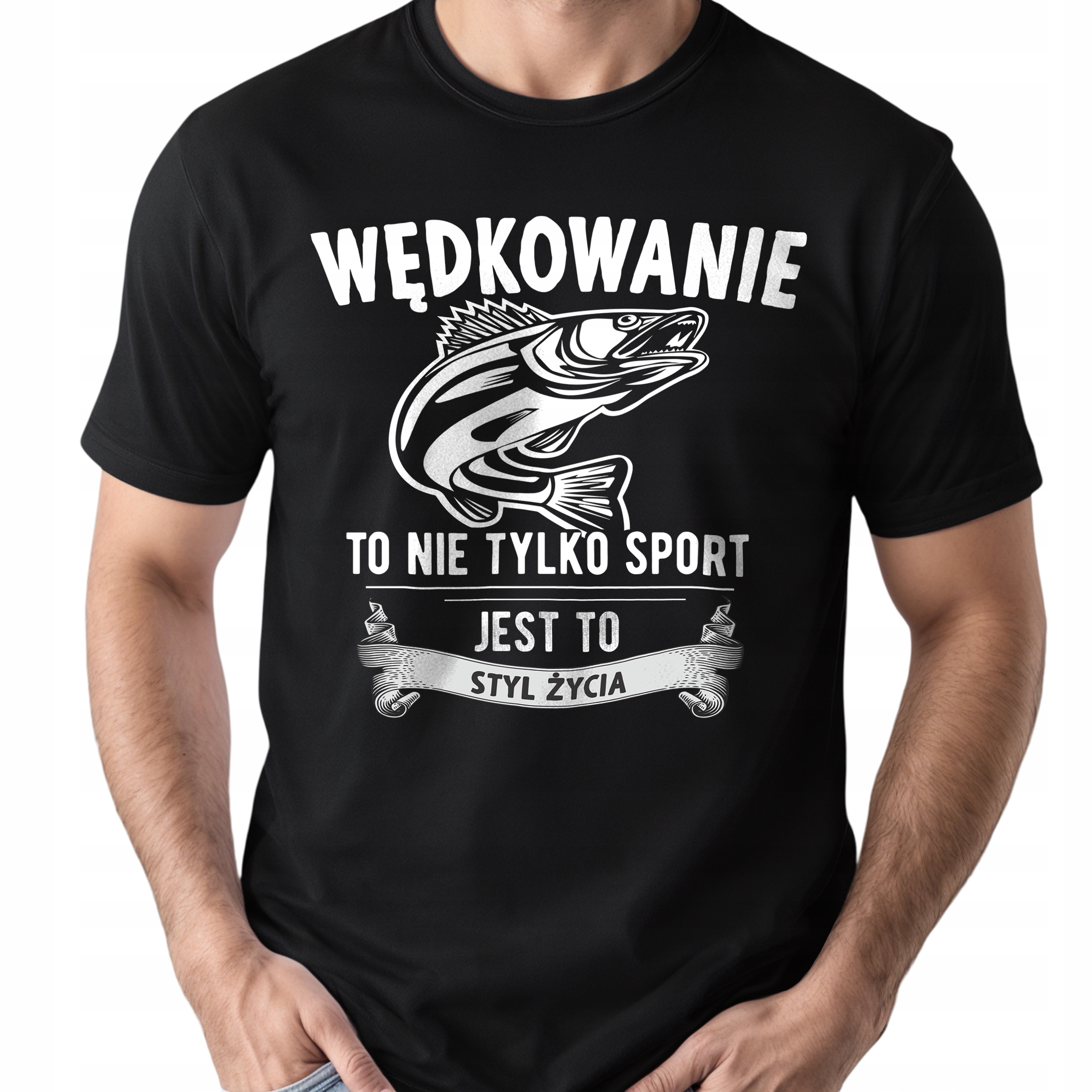 Koszulka czarna męska Dla Wędkarza Wędkowanie Ryby Prezent r. 3XL