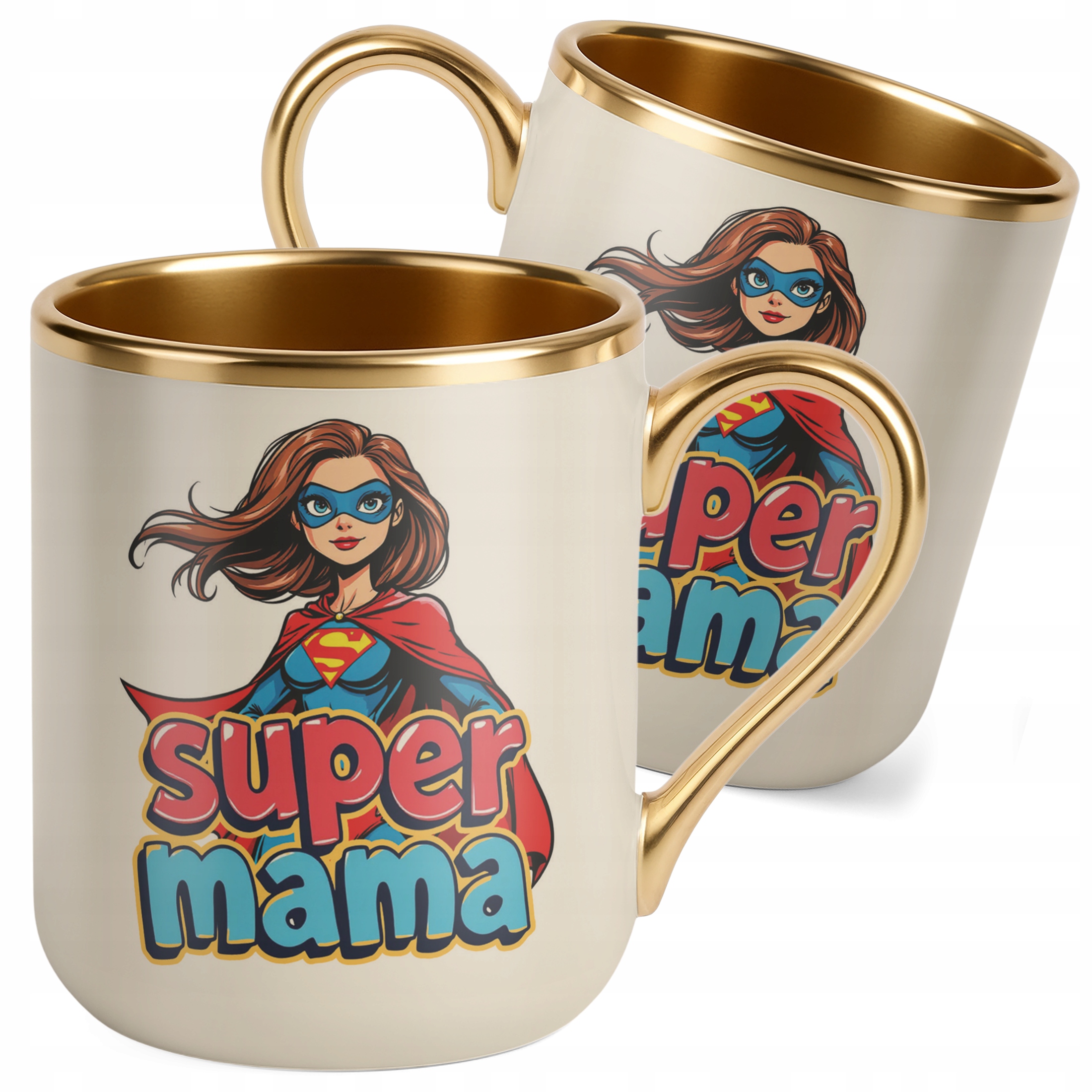 Kubek Premium Złoty Ecru Dzień Matki Dla Mamy Prezent Upominek Super Mama