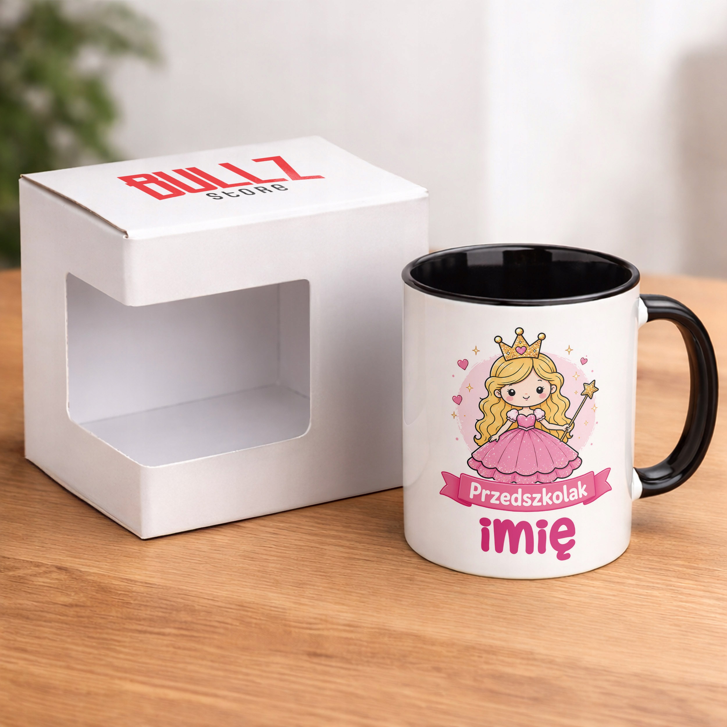 Zestaw Personalizowany Kubek Czarny Poduszka Przedszkolak