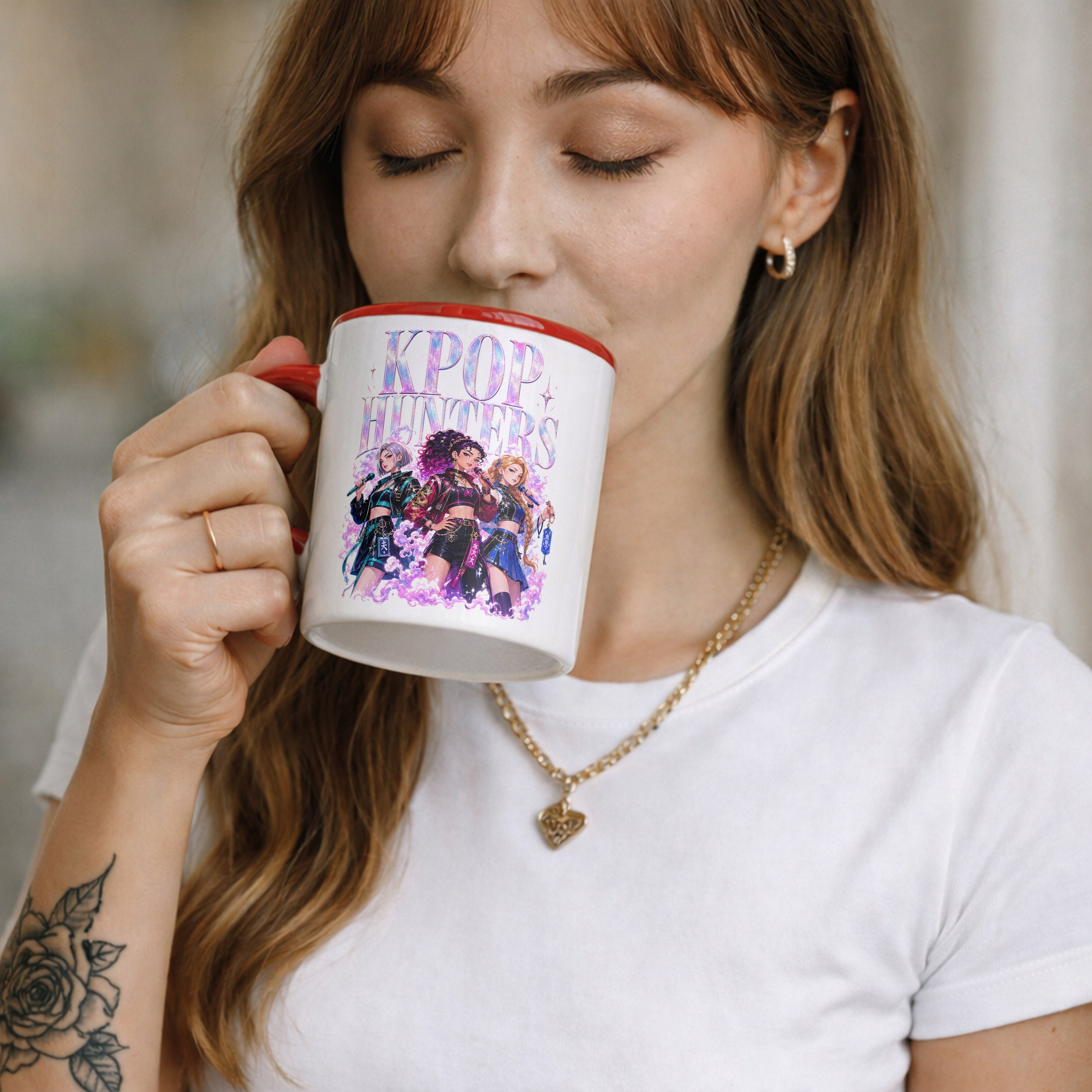 Zestaw Plecak Worek Kubek Czerwony Z Nadrukiem ŁOWCZYNIE KPOP Dla Dzieci