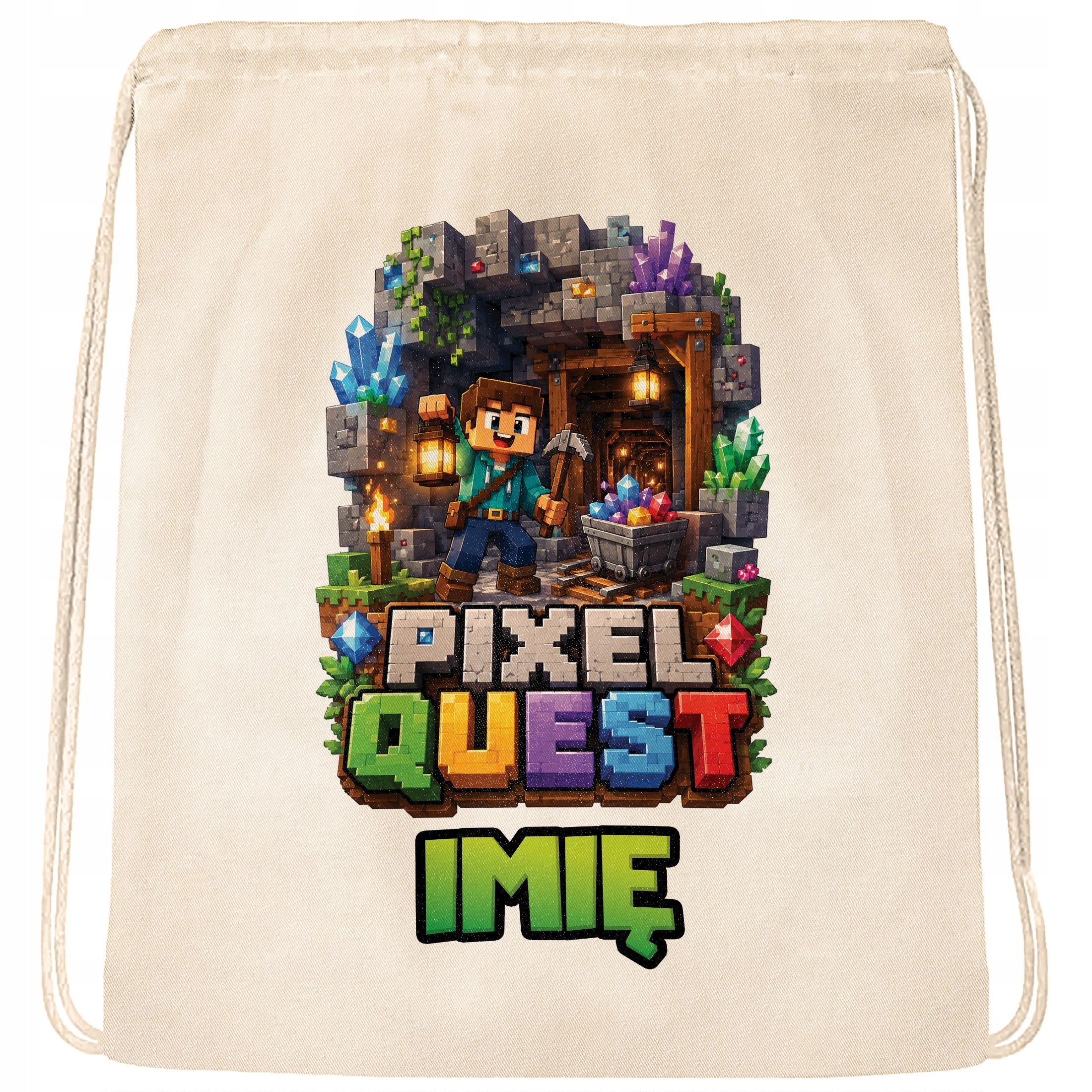 Zestaw Personalizowany Plecak Worek Kubek Różowy gra Pixel Quest Prezent