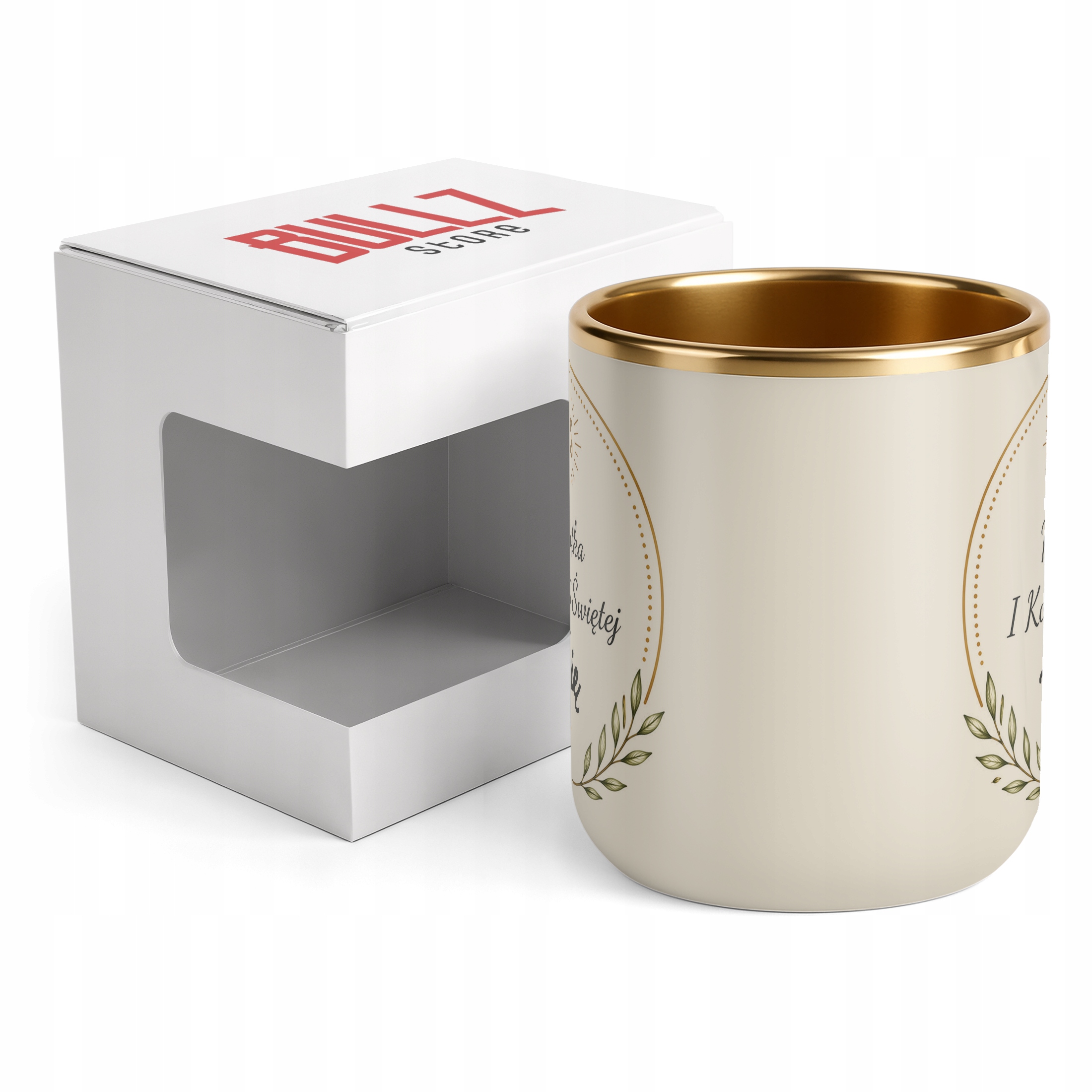 Kubek personalizowany Premium złoty ecru Komunia Święta