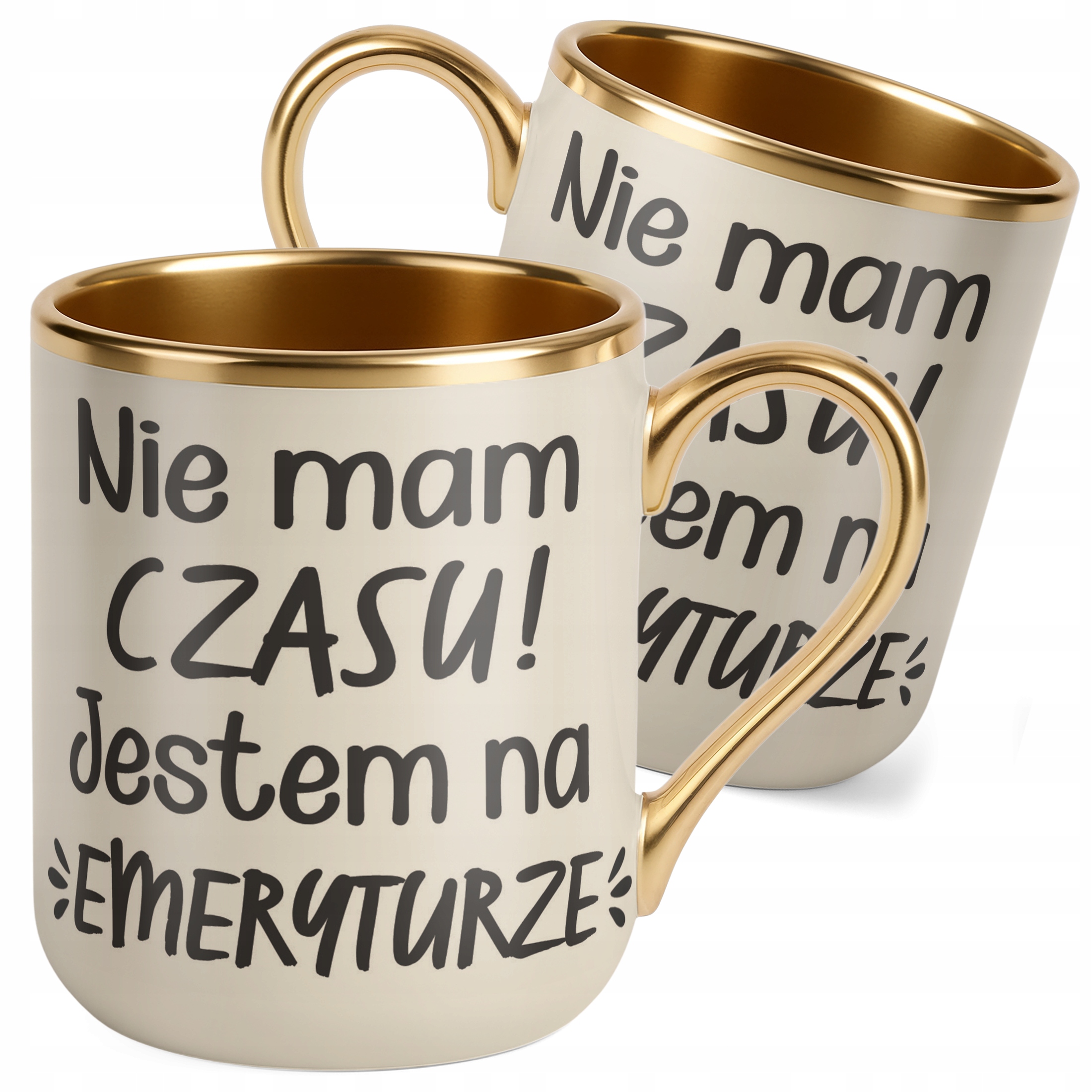Kubek Premium Złoty Ecru Z okazji Emerytury Dla Emeryta Emerytki Prezent
