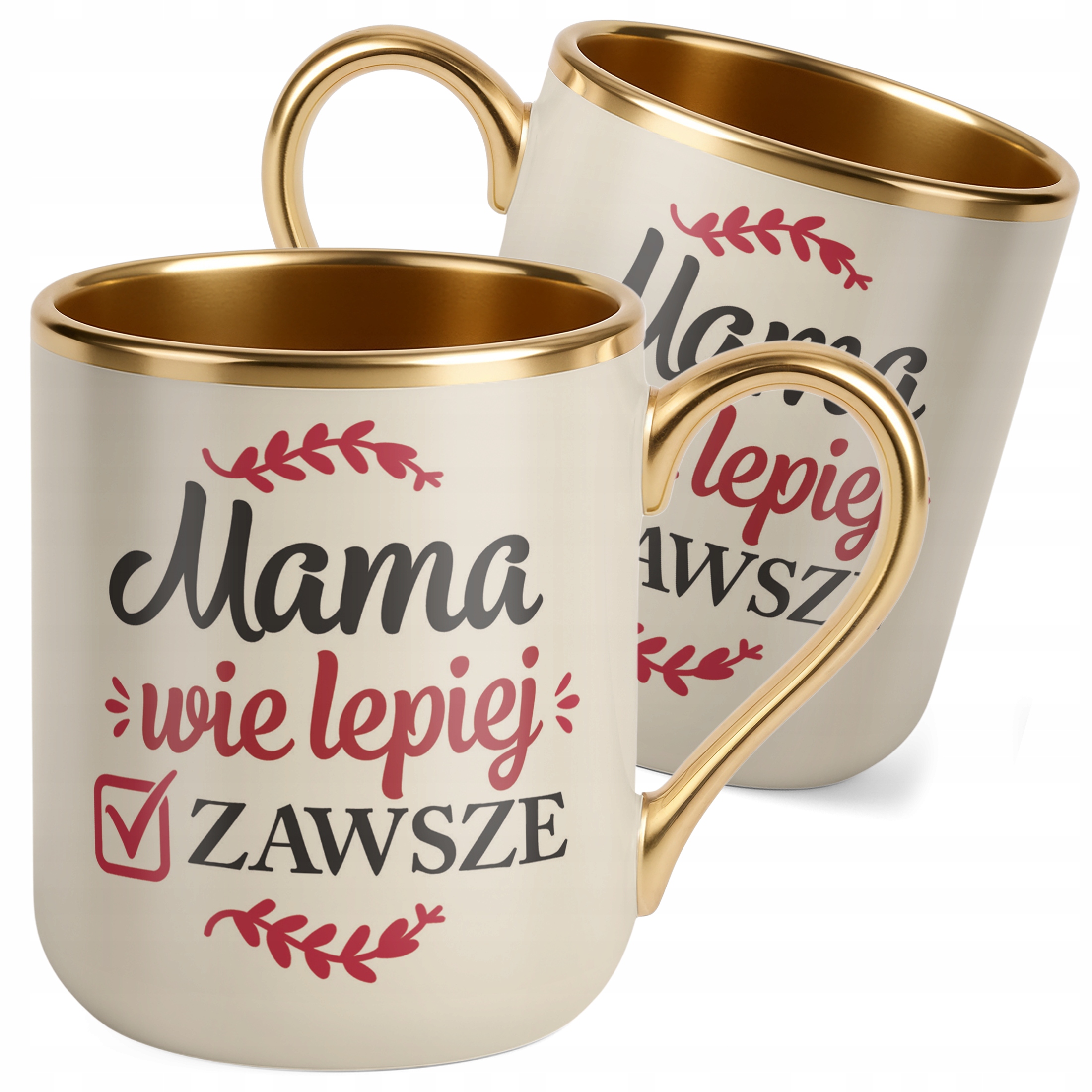 Kubek Premium Złoty Ecru Dzień Matki Prezent Mama Wie Lepiej Zawsze