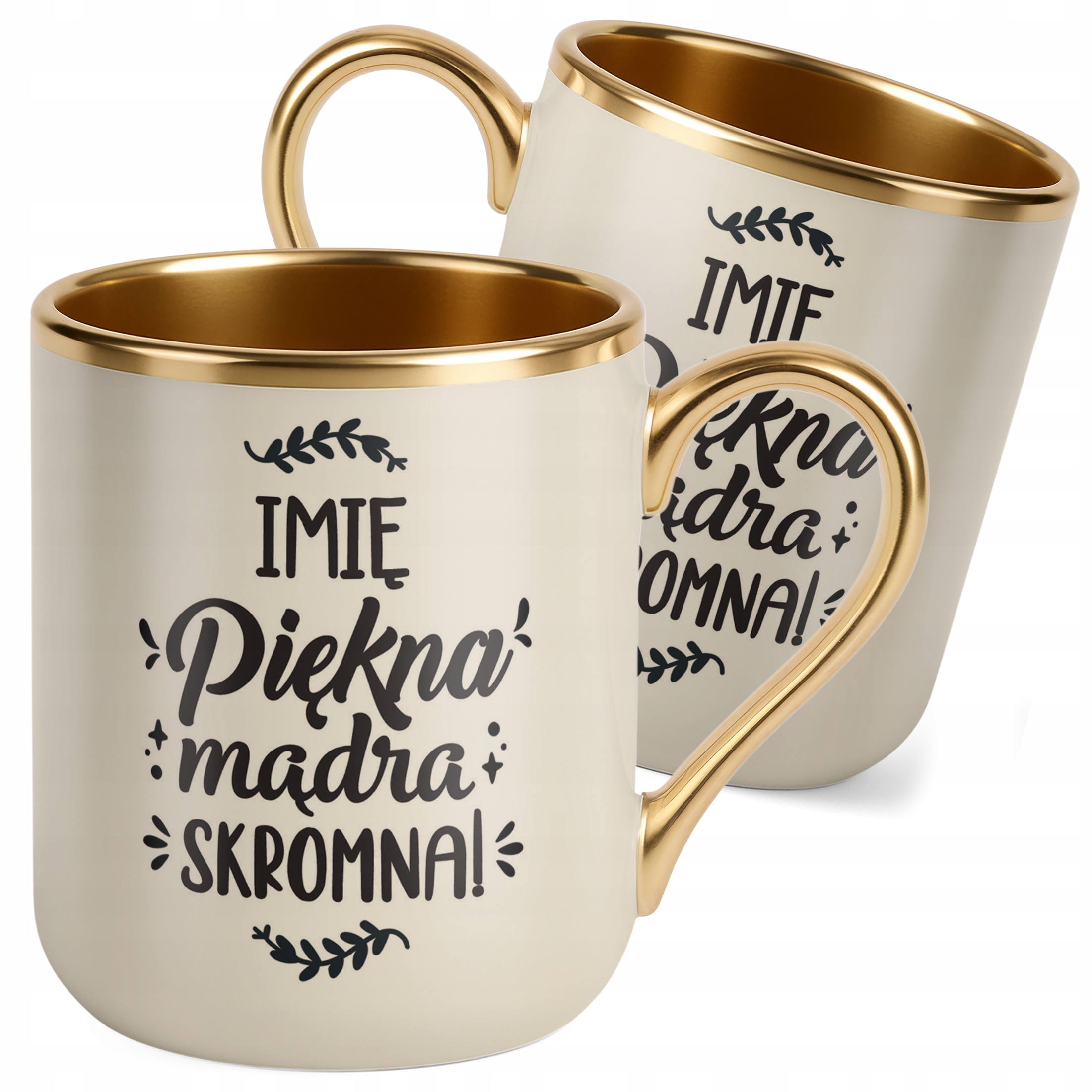 Kubek Premium Złoty Ecru Personalizowany Dzień Kobiet Zabawny
