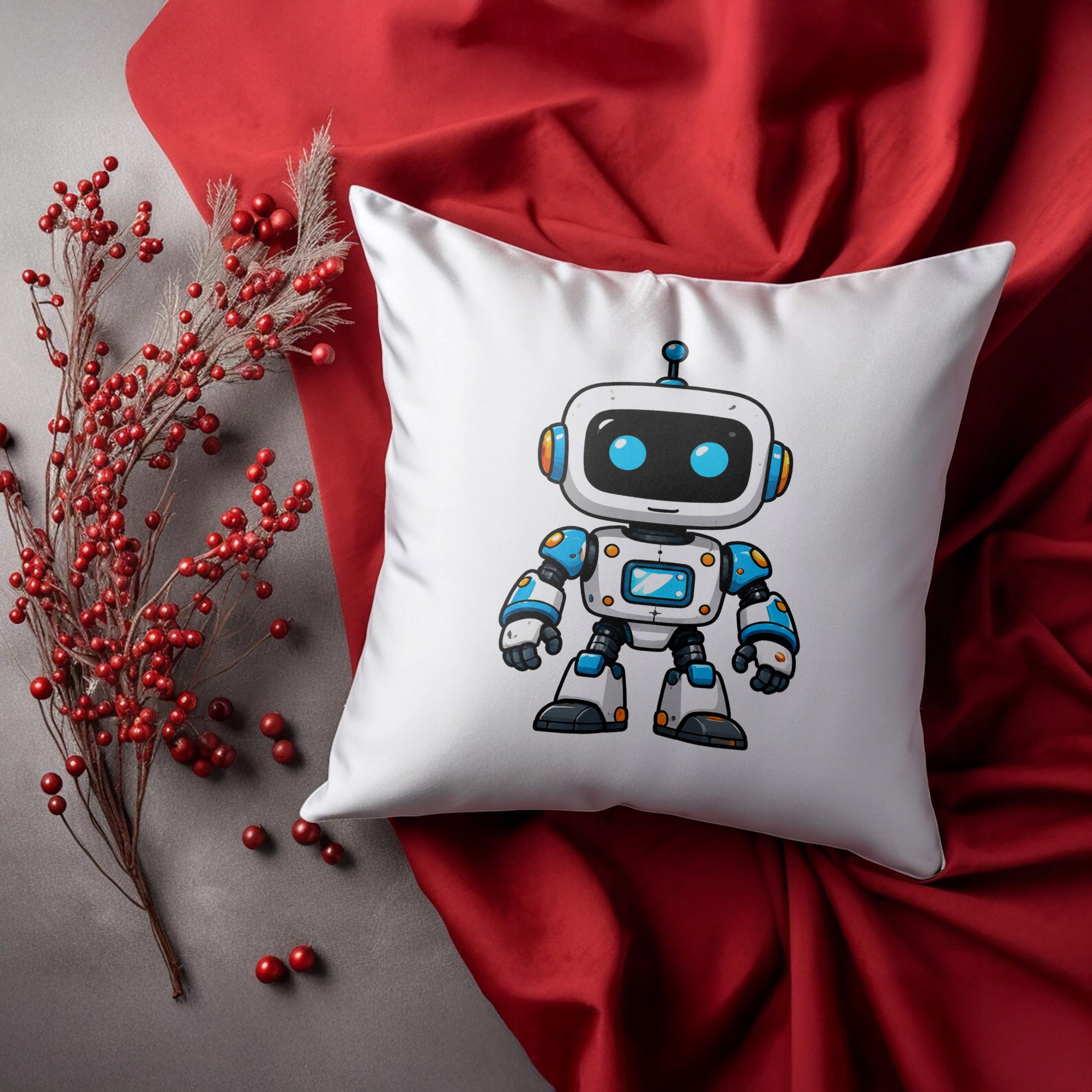 Zestaw Kubek Czerwony Poduszka Z Nadrukiem Robot Prezent
