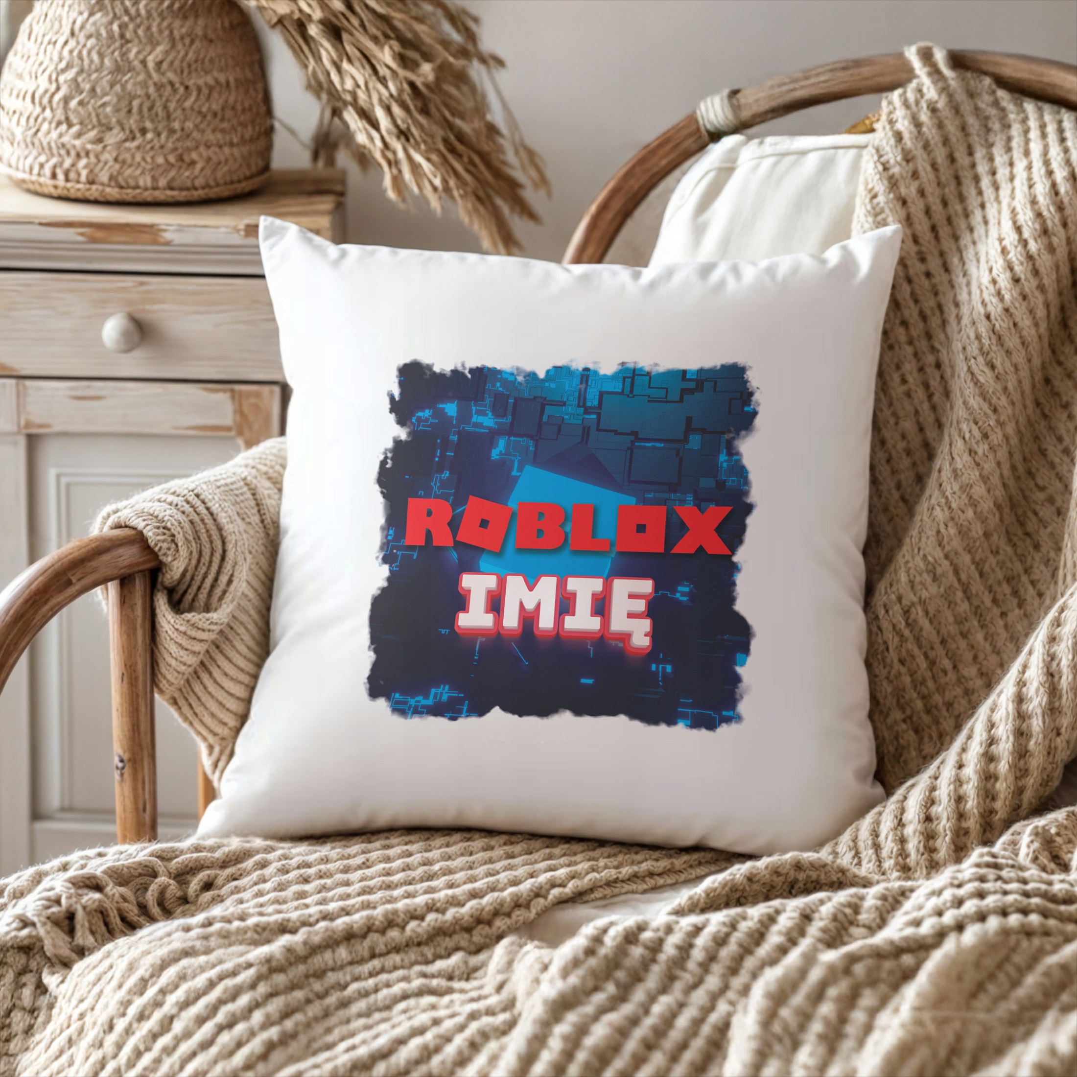 Poduszka 38×38 cm z Imieniem Roblox dla Fanów i Graczy