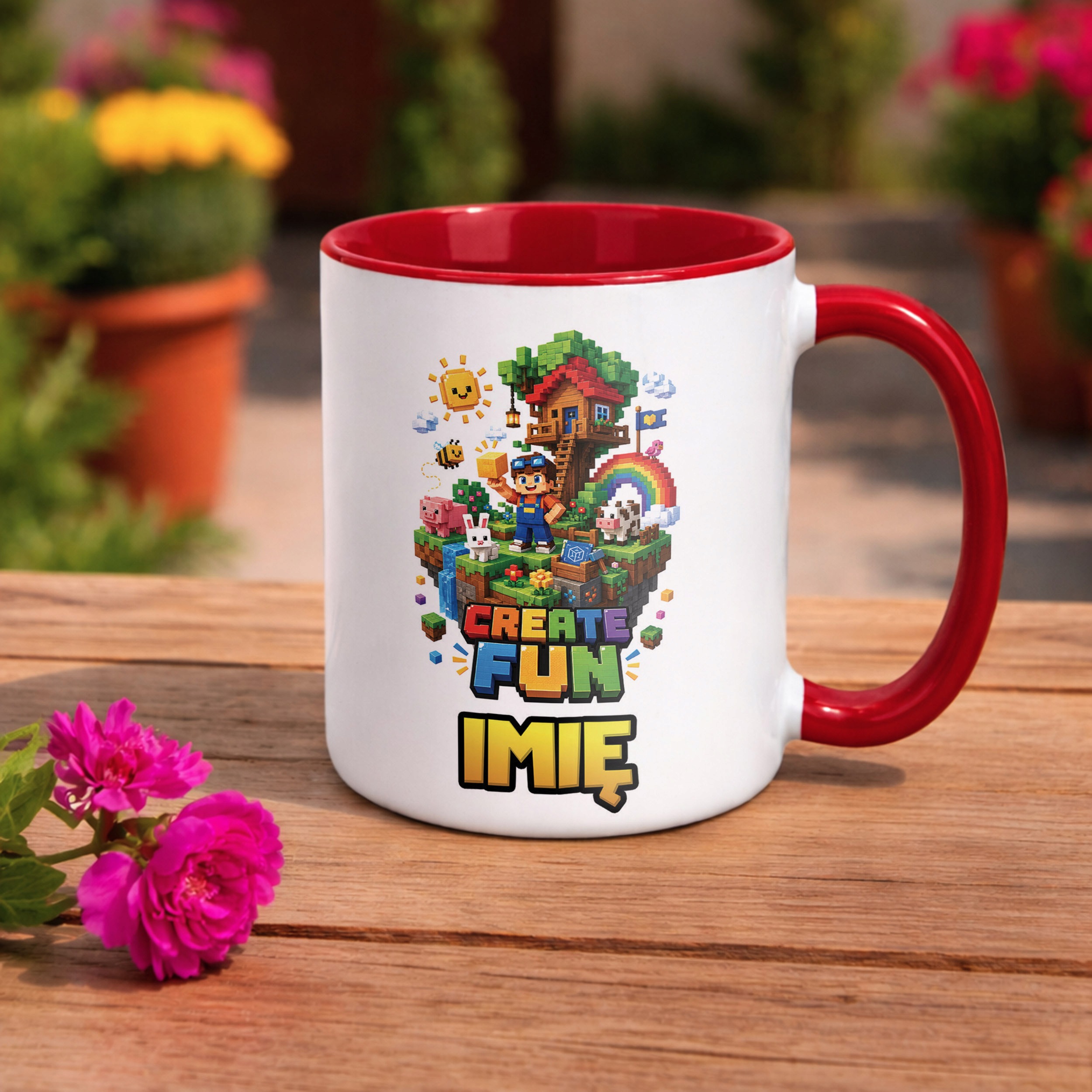 Kubek Czerwony z nadrukiem personalizowany Gra Pixel Dla Dzieci Prezent