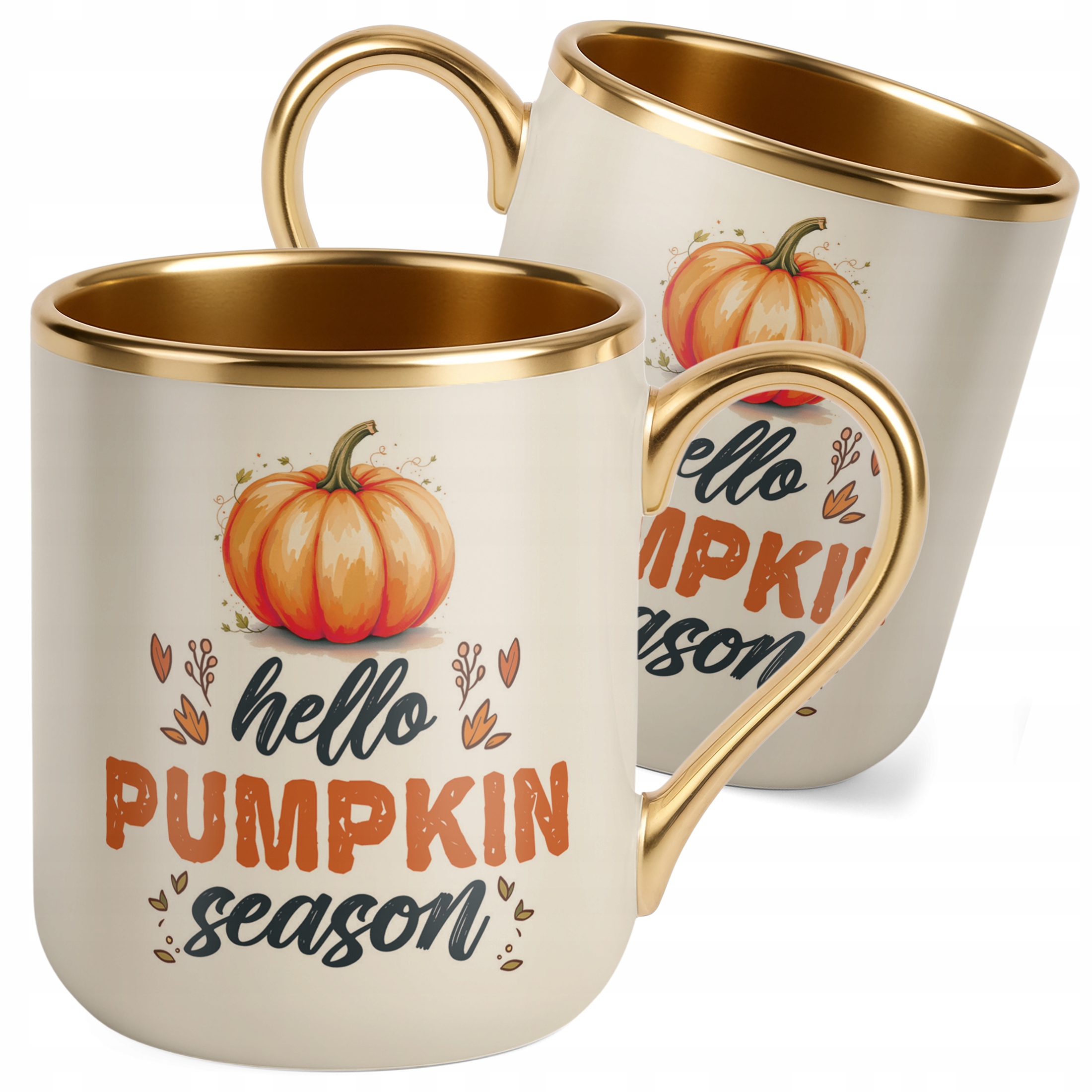 Kubek Premium Złoty Ecru Jesienny Jesień Hello Pumpkin Dynia Prezent