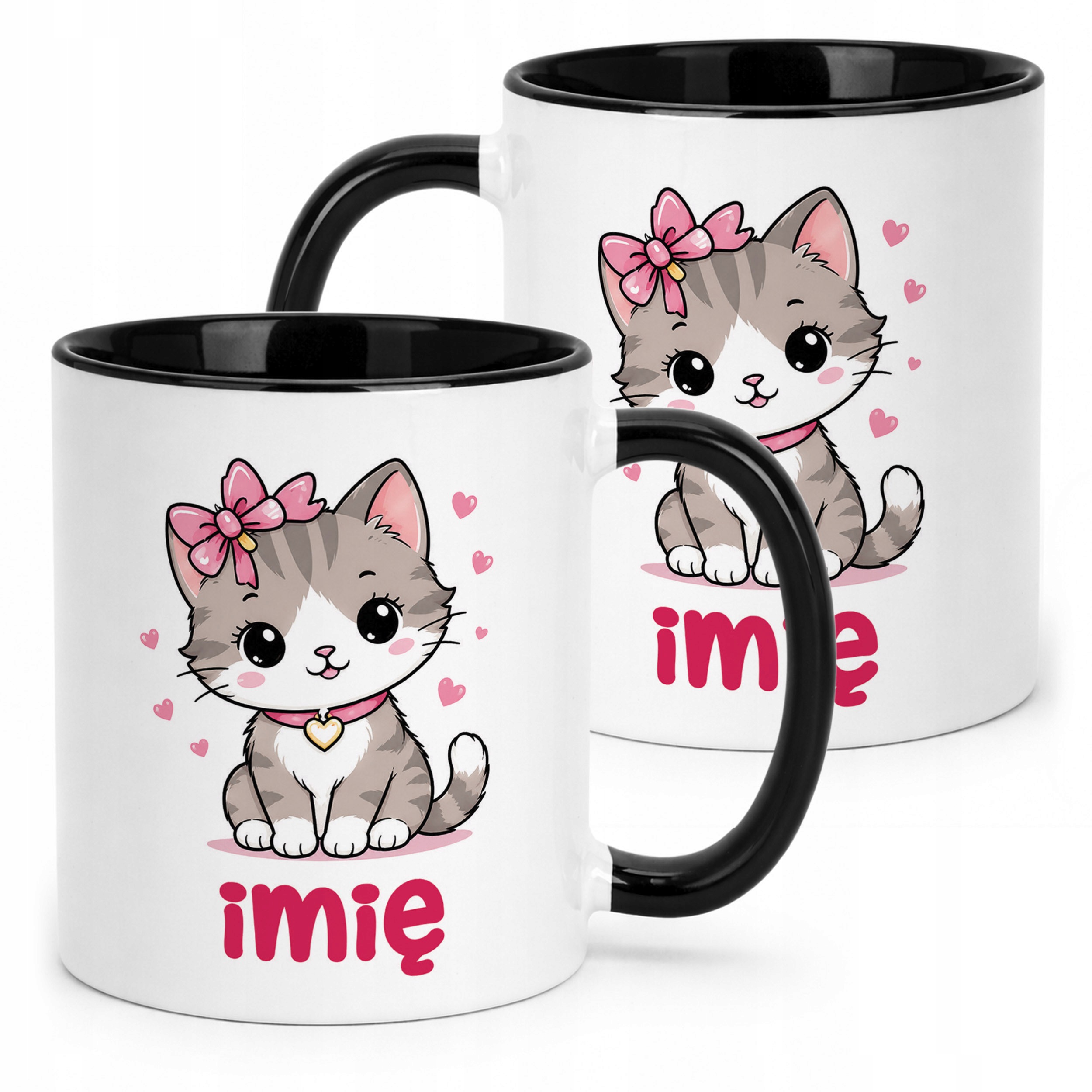 Kubek Czarny z nadrukiem personalizowany Uroczy Kotek Dla Dzieci Prezent