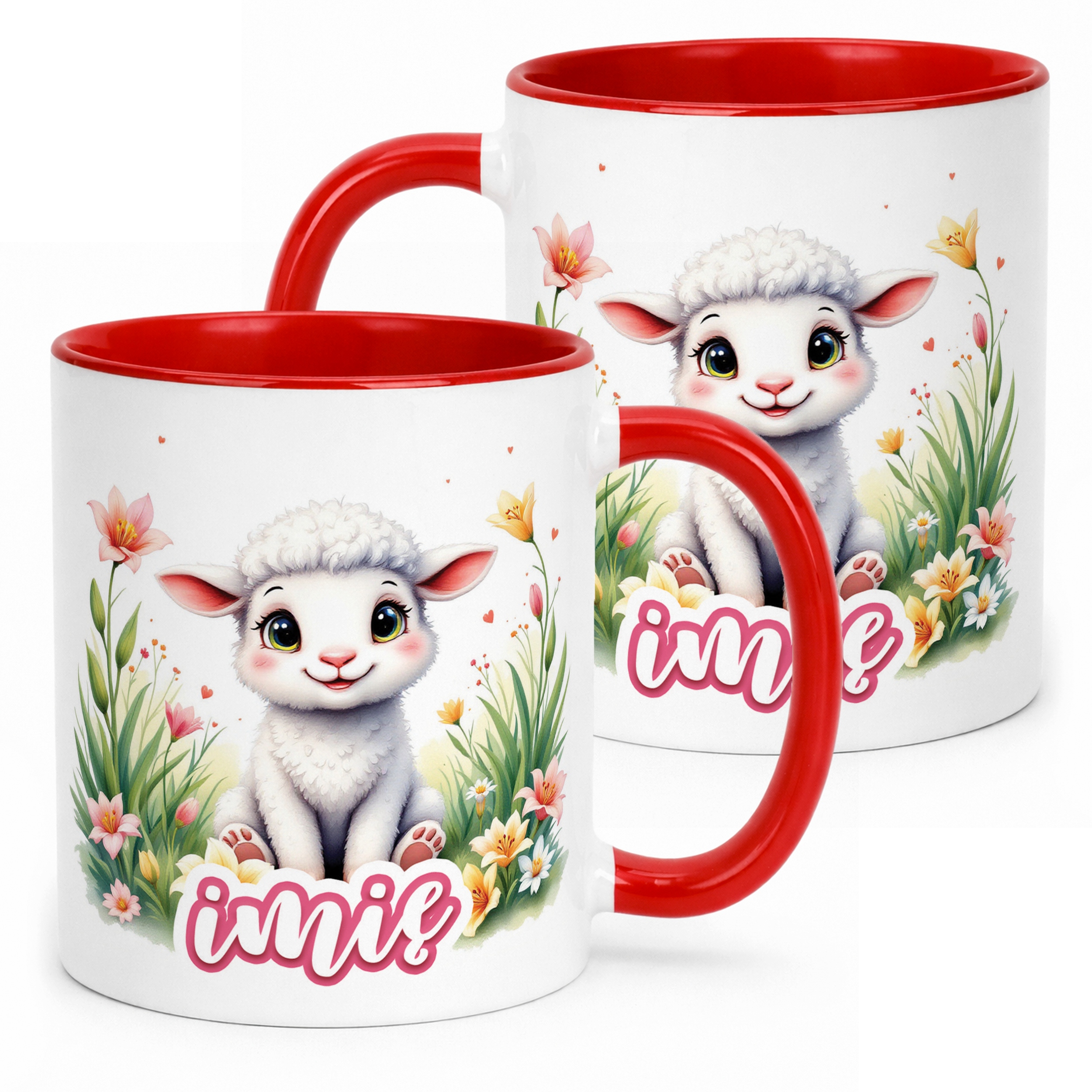 Kubek Czerwony Personalizowany Wielkanoc Prezent Baranek Wiosna