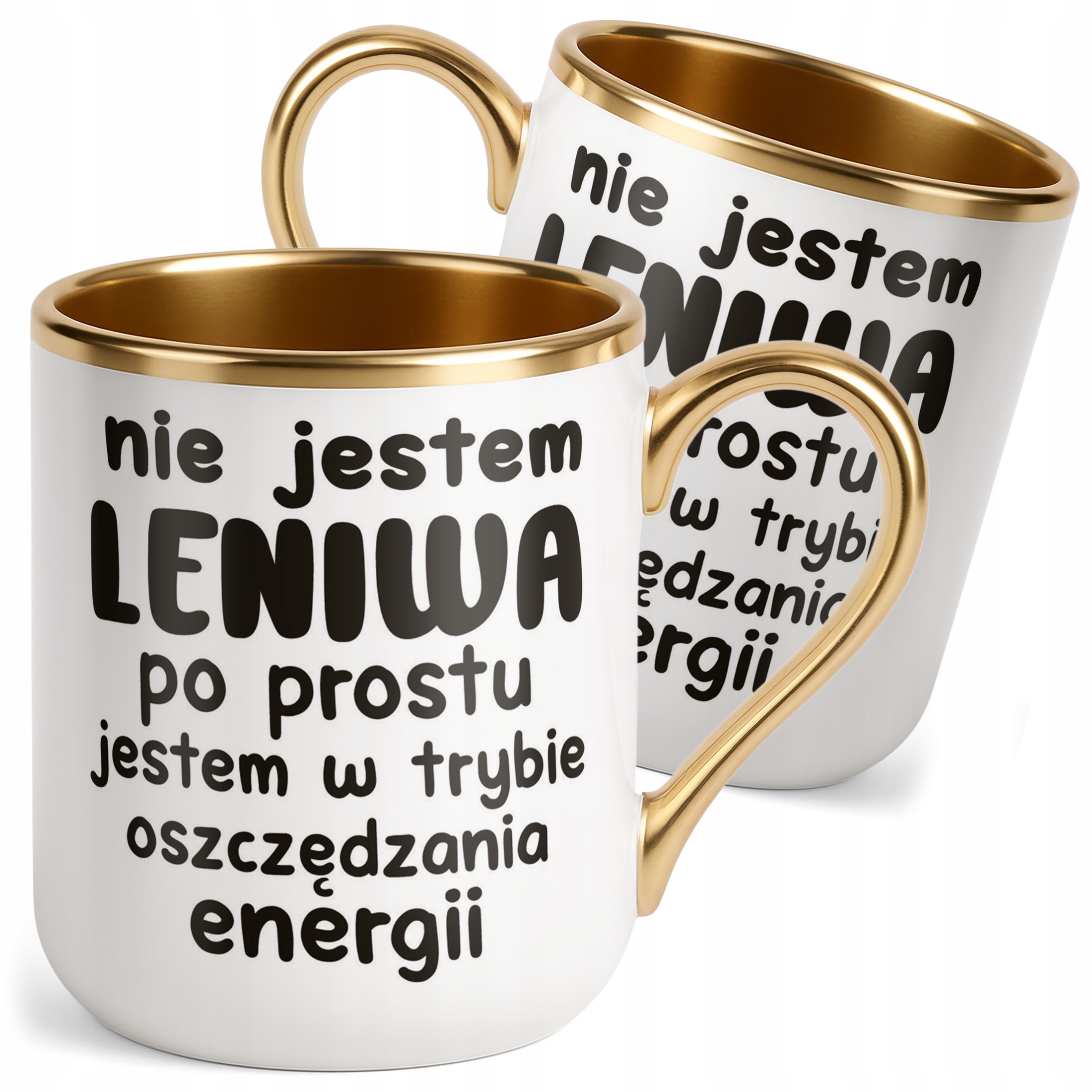 Kubek Premium Złoty Nie Jestem Leniwa Śmieszny Zabawny Prezent