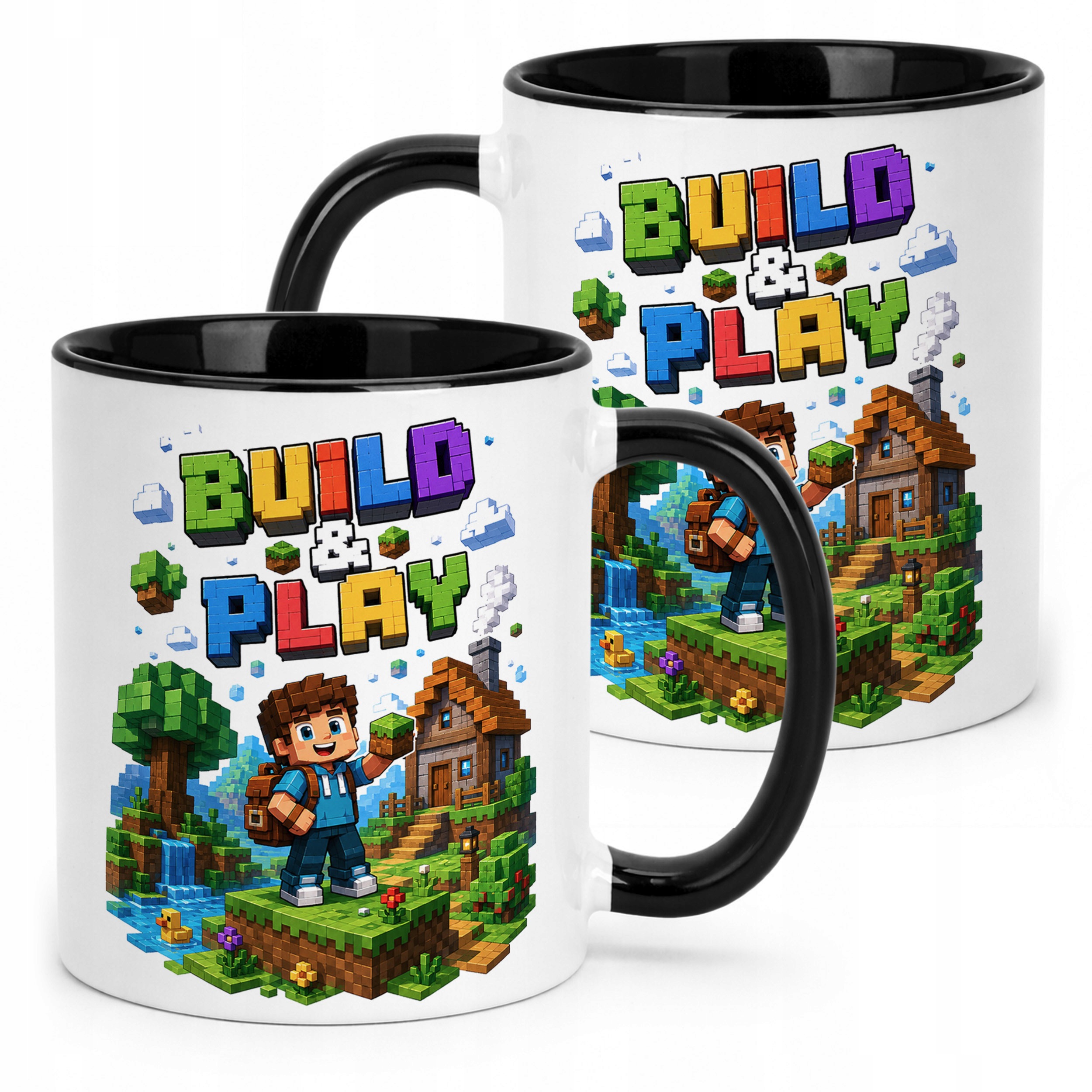 Kubek Czarny z nadrukiem Gra Pixel Dla Dzieci Prezent Upominek