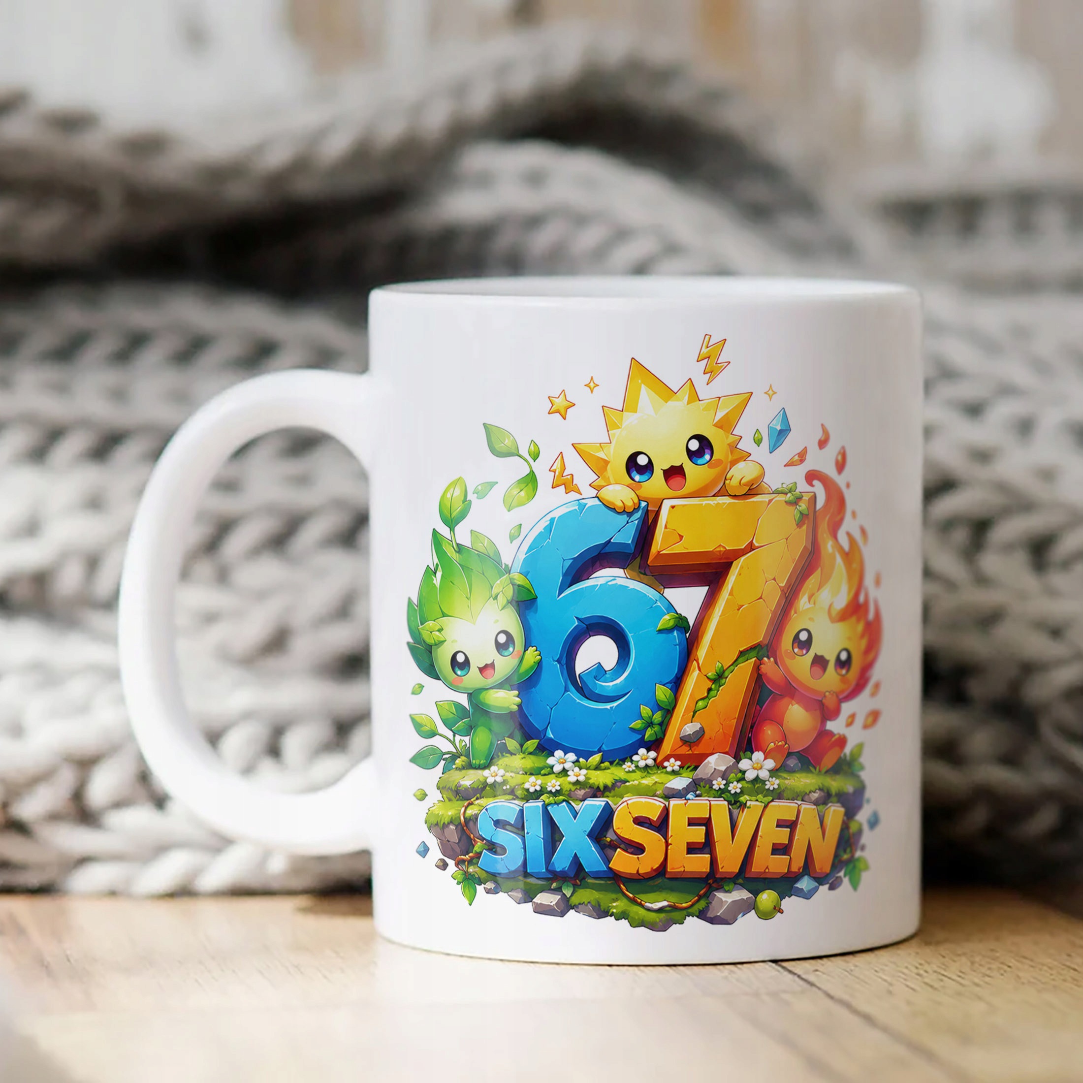 Biały Kubek z nadrukiem SIX SEVEN 67 Dla Dzieci Prezent Upominek