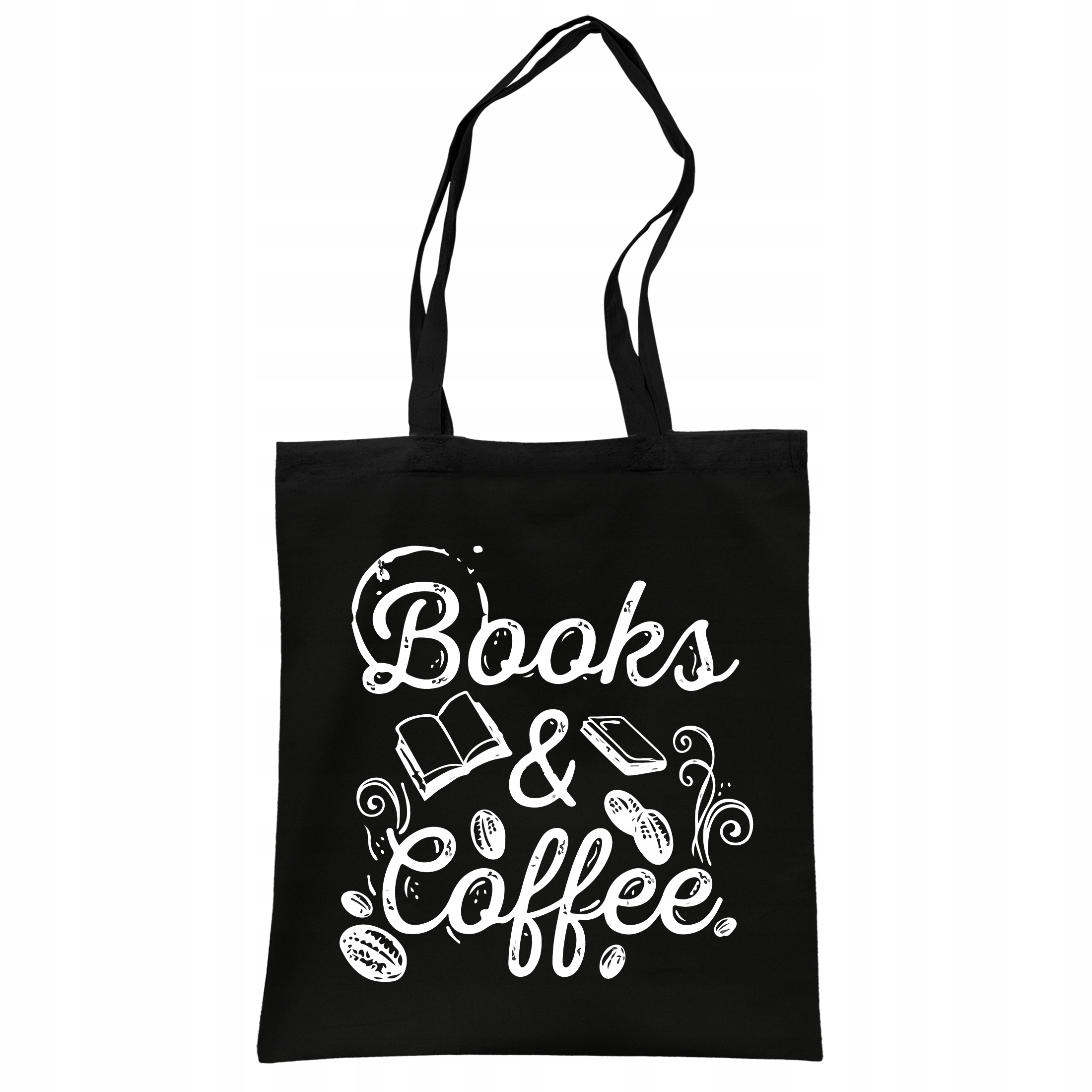 Torba bawełniana czarna na zakupy Books And Coffee Książki Kawa
