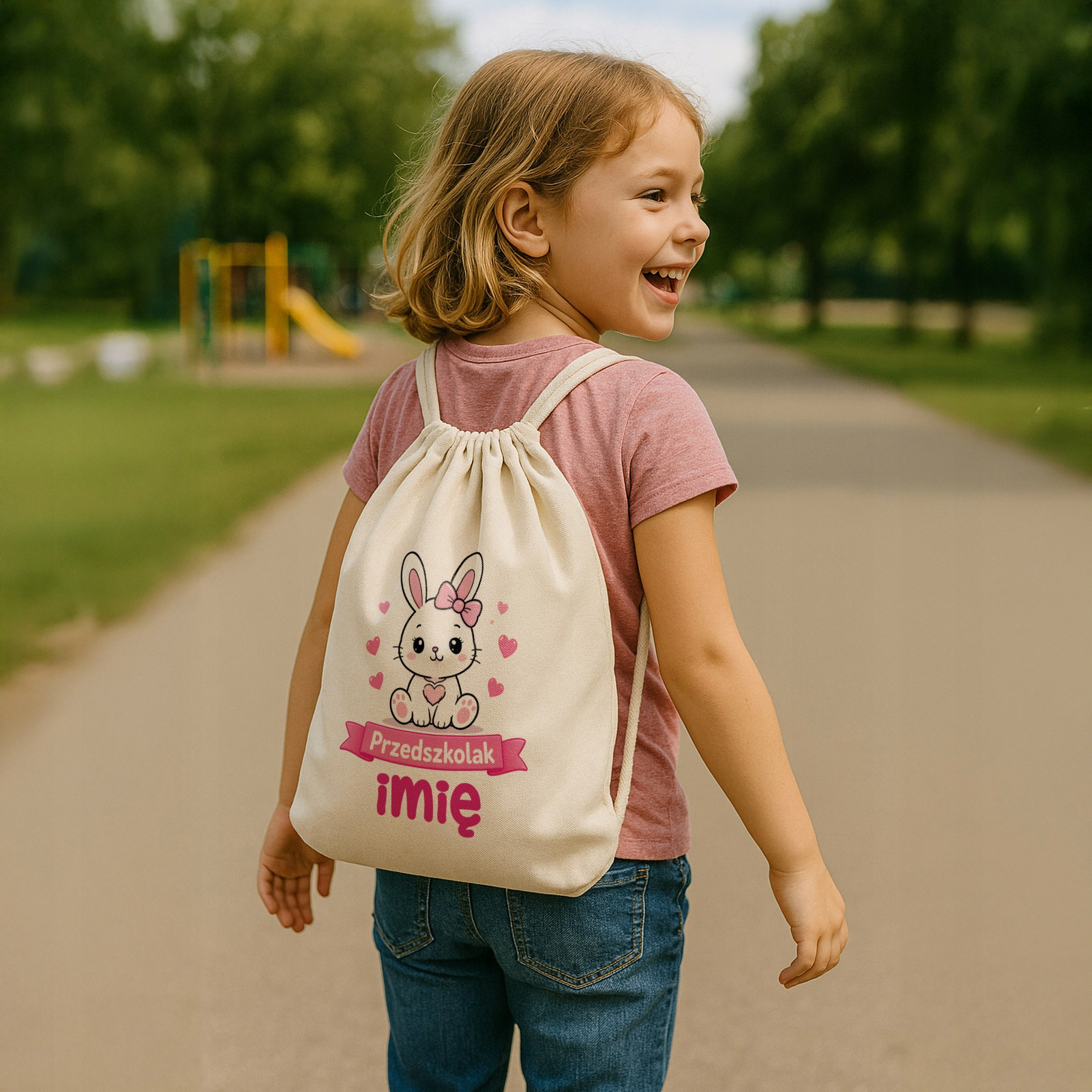 Zestaw Personalizowany Plecak Worek Kubek Przedszkolak Króliczek Prezent