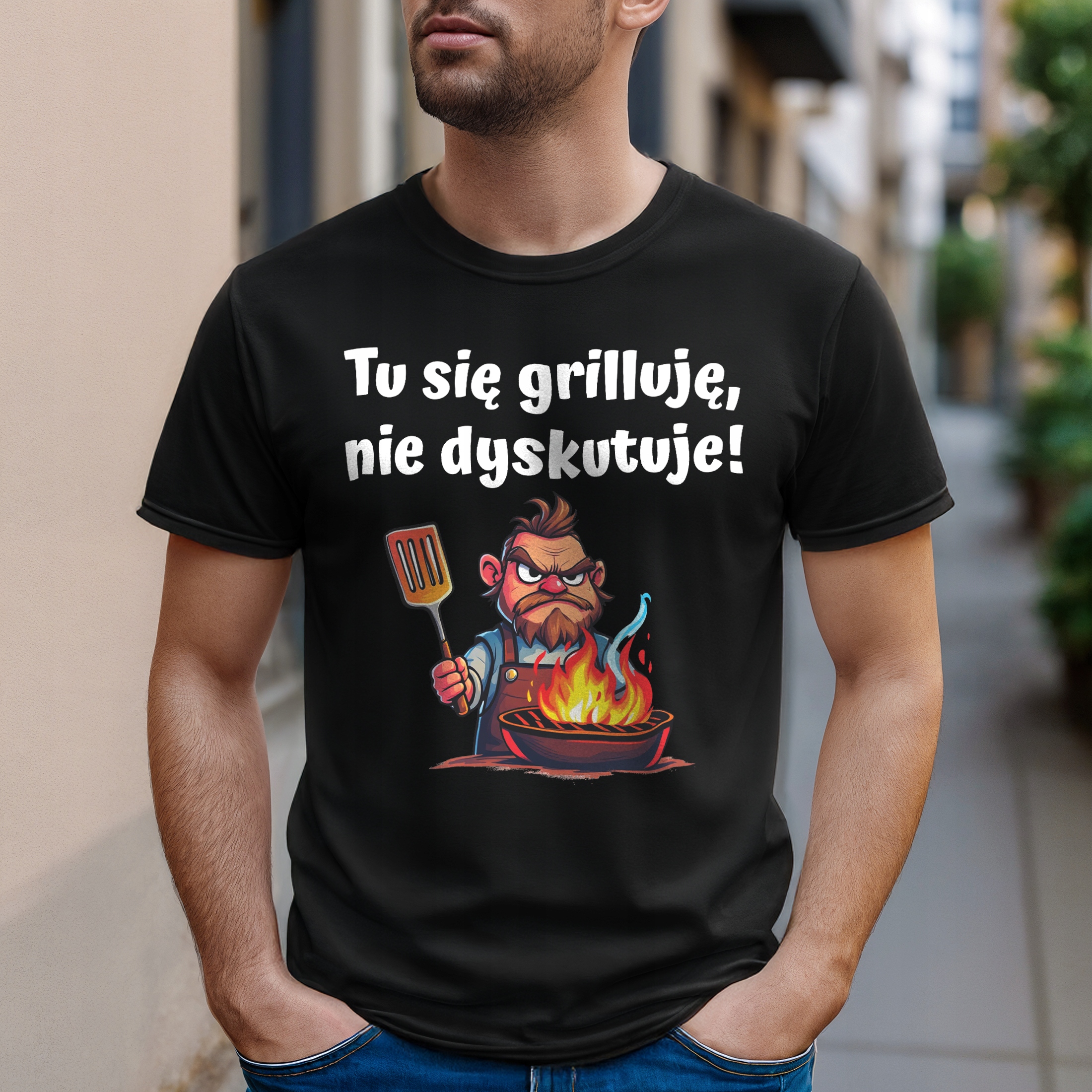 Koszulka czarna męska Tu Się Grilluje Nie Dyskutuje r. 3XL