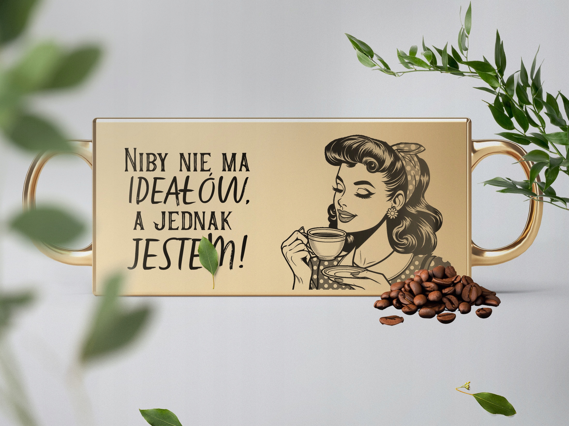 Kubek Złoty ceramiczny 330 ml Niby nie ma ideałów Prezent Upominek