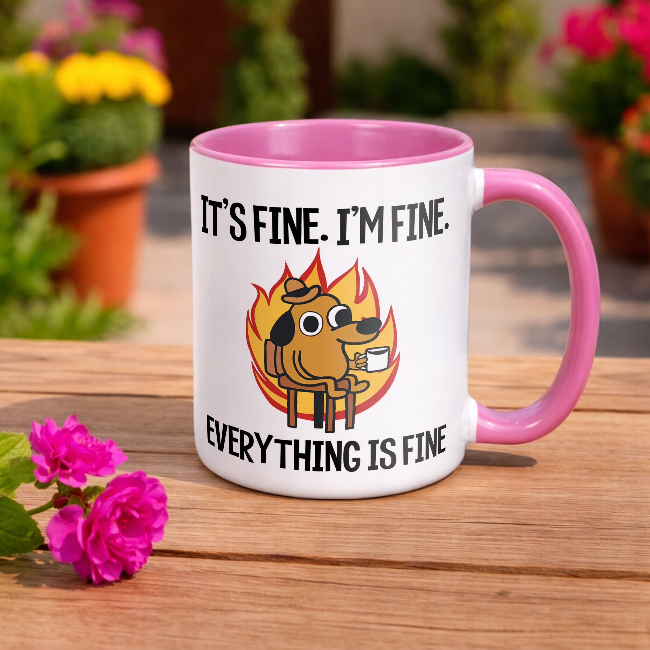 Kubek Różowy Everything Is Fine Pies Mem Zabawny Prezent