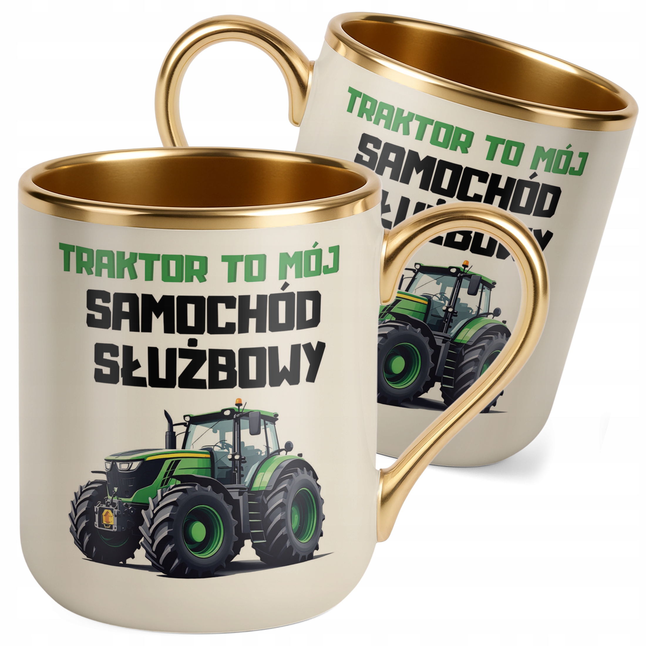 Kubek Premium Złoty Ecru Rolnik Dla Rolnika Traktor Zabawny Prezent