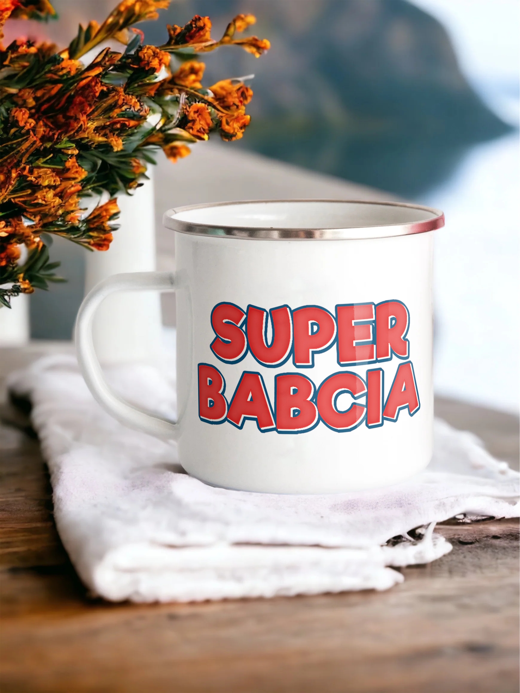 Emaliowany Kubek Garnuszek 300 ml Dzień Babci Prezent Super Babcia