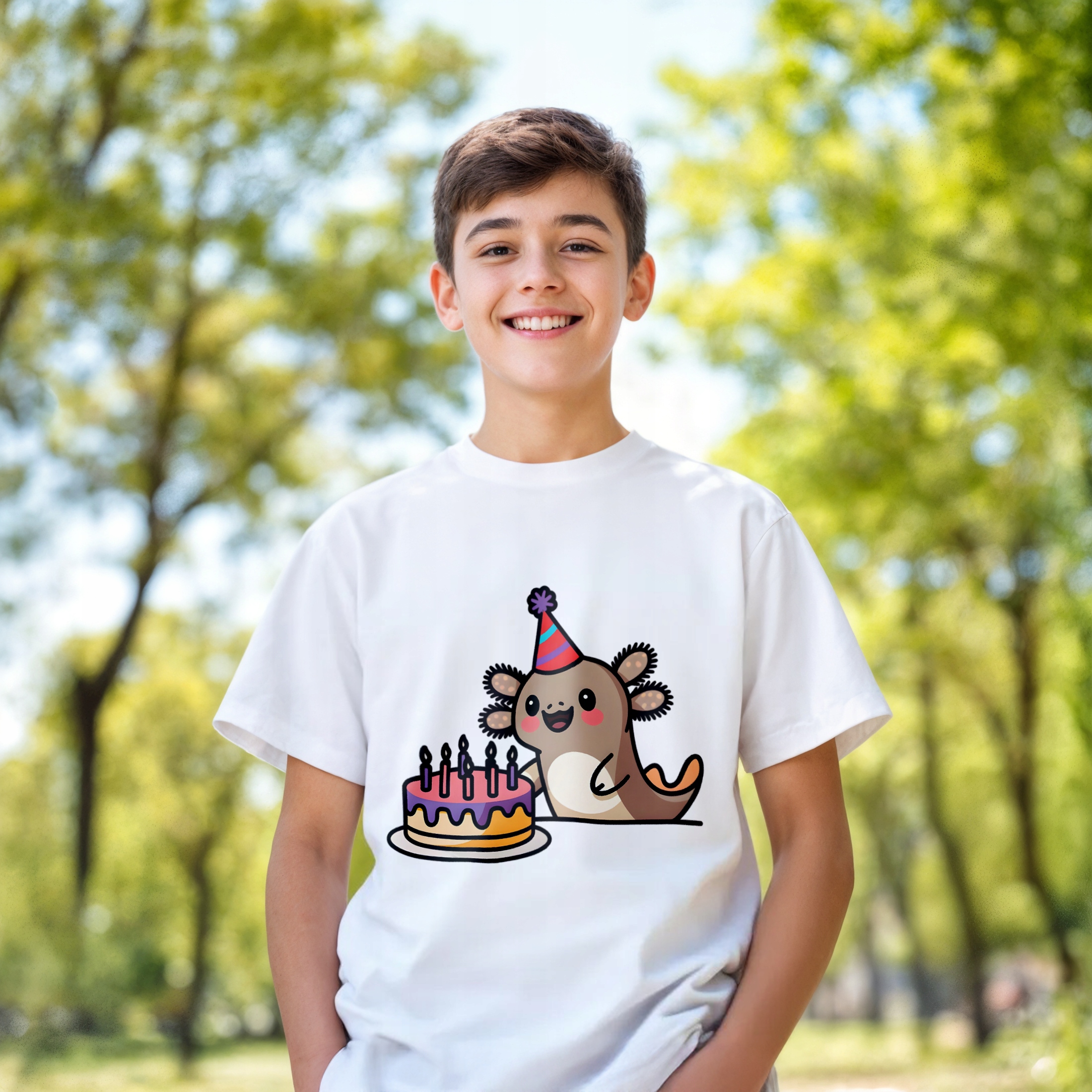 T-shirt dziecięcy biały Aksolotl Axolotl TikTok Trend Viral