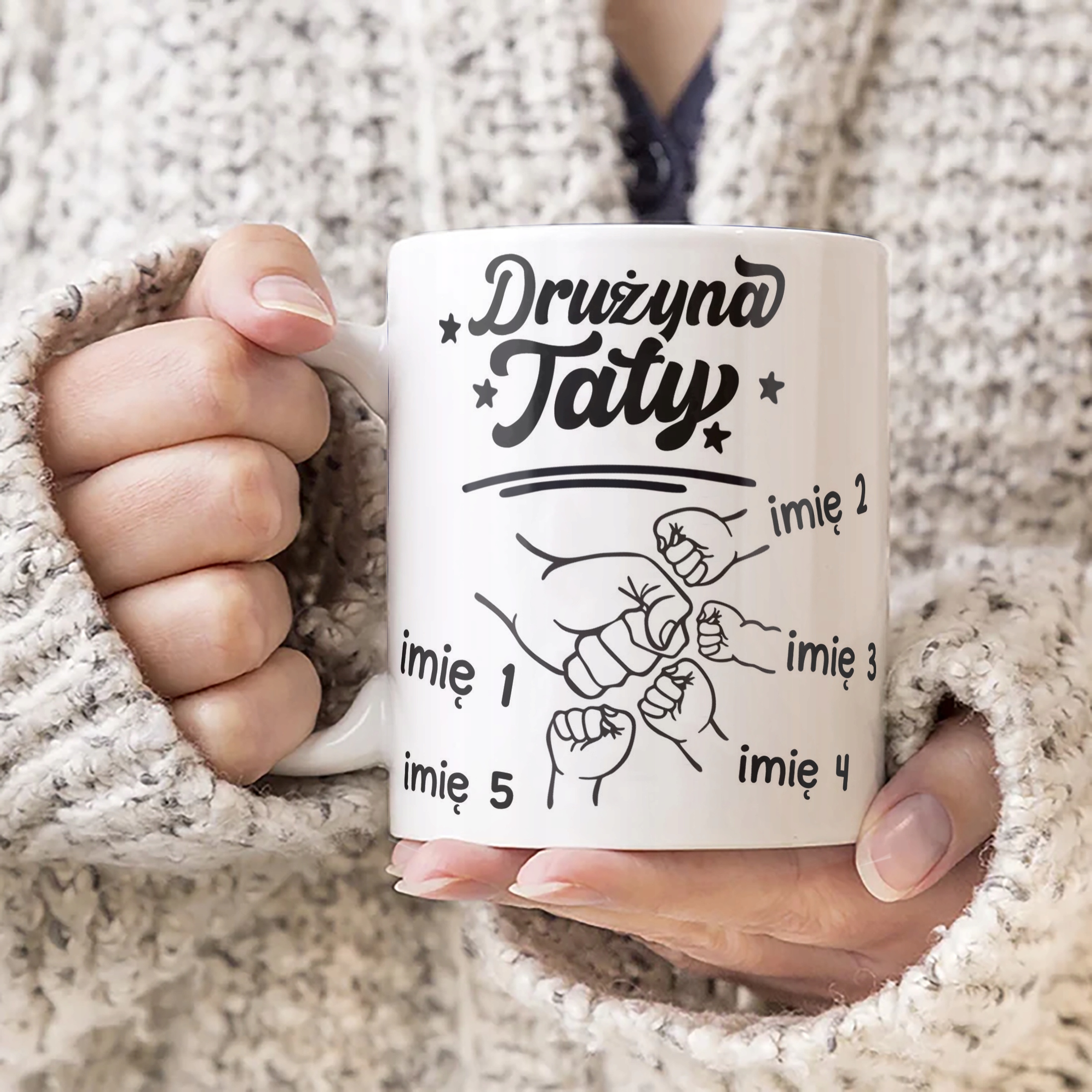 Kubek ceramiczny Personalizowany Dzień Ojca Najlepsza Drużyna 4 Dzieci