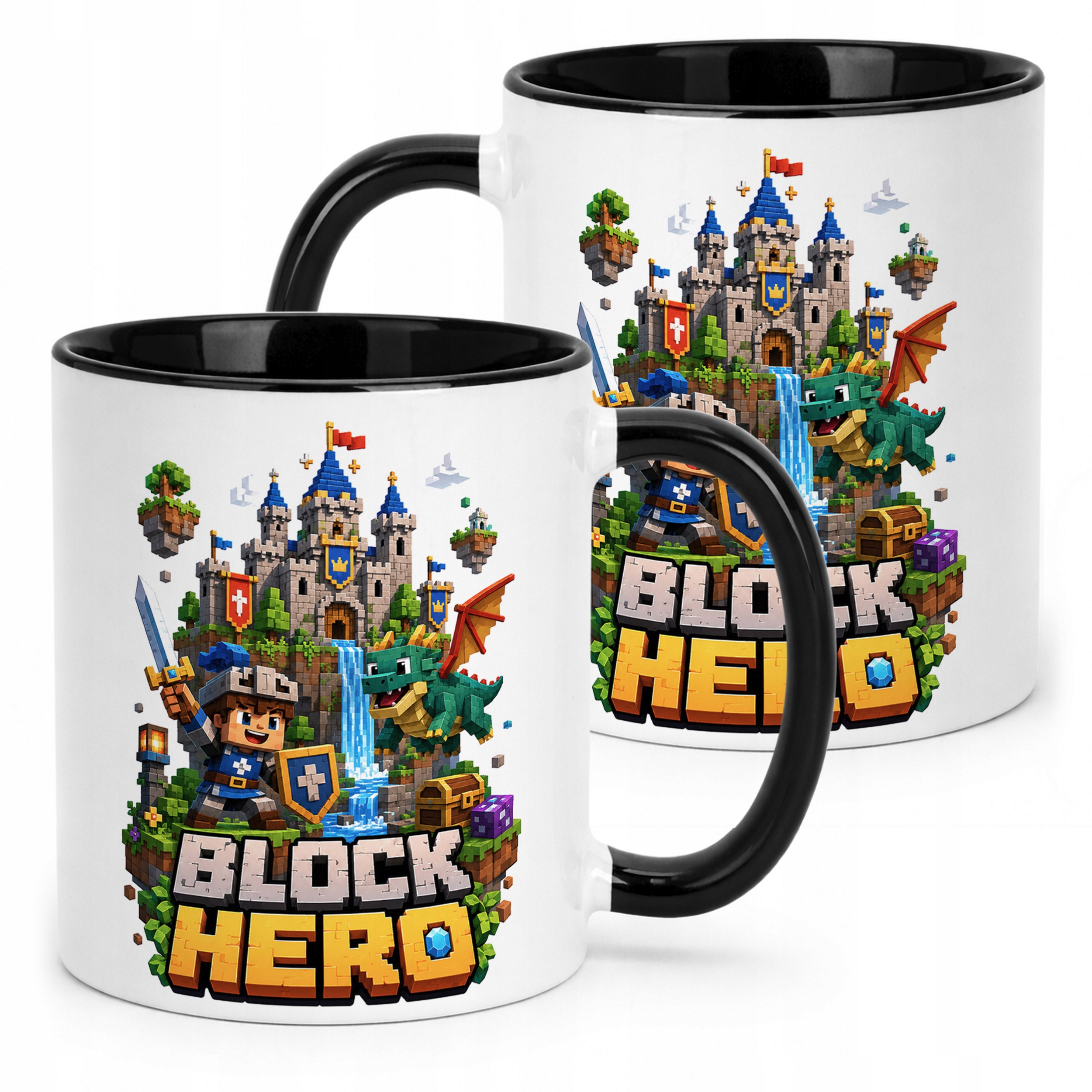 Kubek Czarny z nadrukiem BLOCK HERO Gra Dla Dzieci Prezent Upominek
