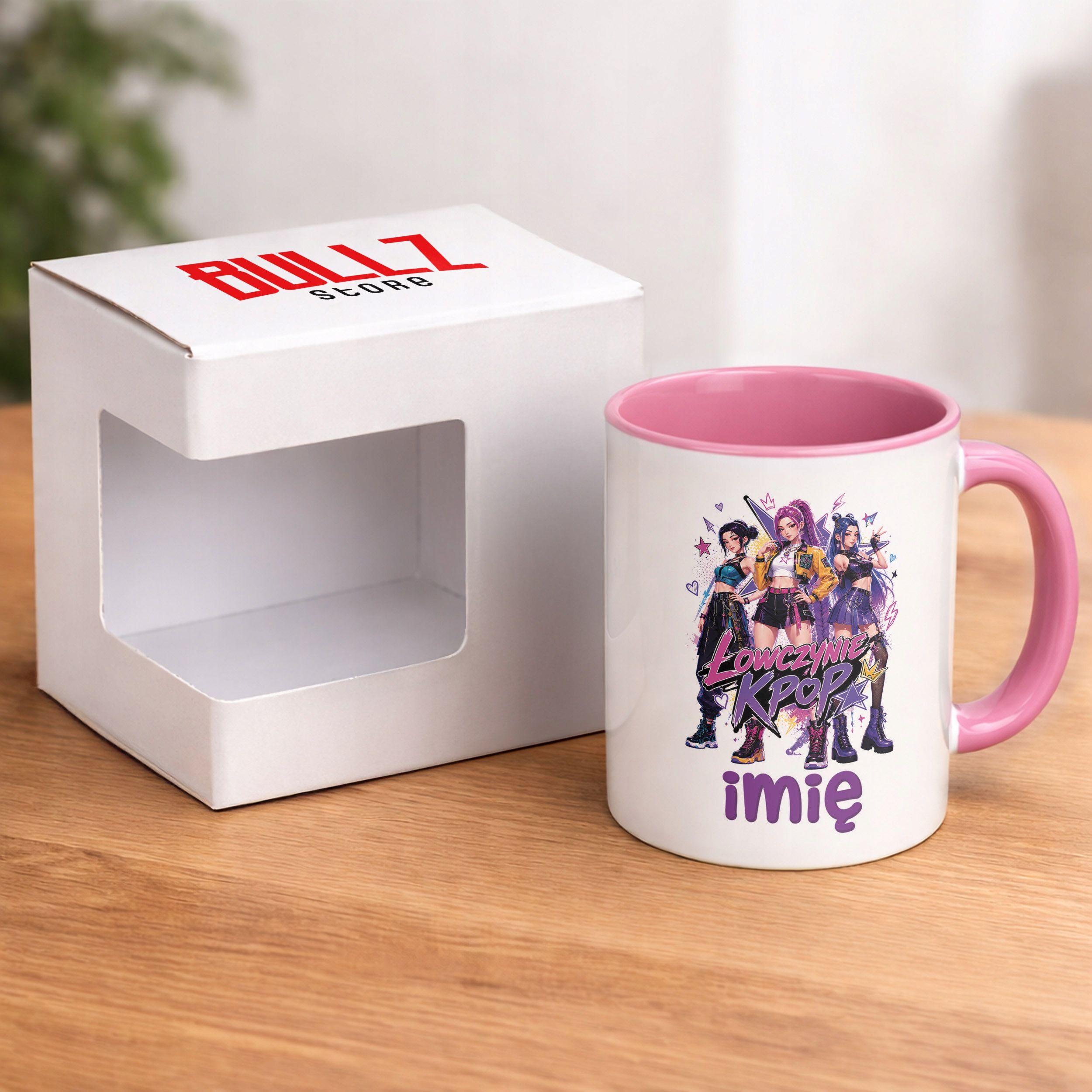 Zestaw Personalizowany Plecak Worek Kubek Różowy Łowczynie Kpop Prezent