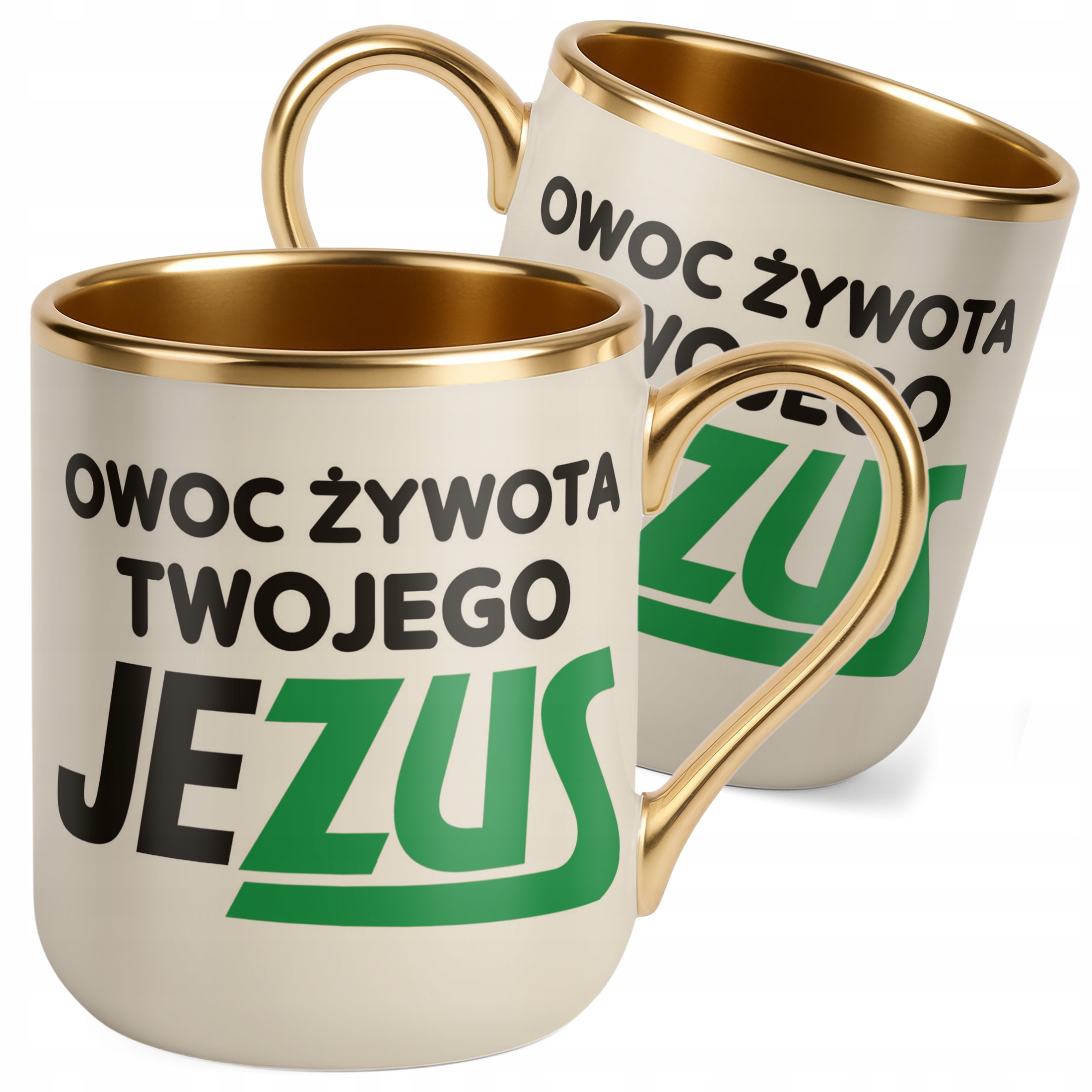 Kubek Premium Złoty Ecru Owoc Żywota Twojego Jezus Śmieszny Zabawny