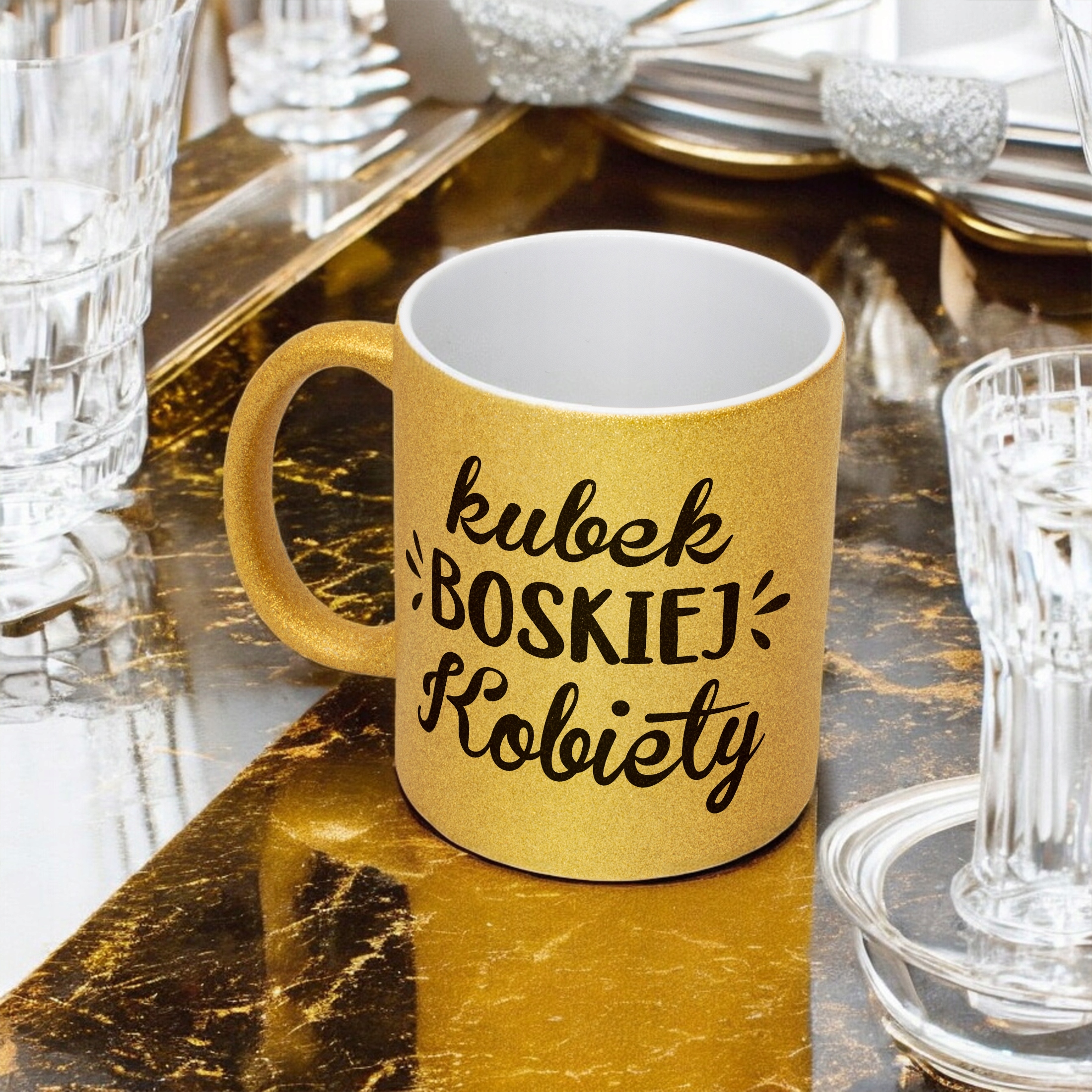 Złoty kubek brokatowy Dzień Kobiet Zabawny Prezent Upominek Dla Kobiety