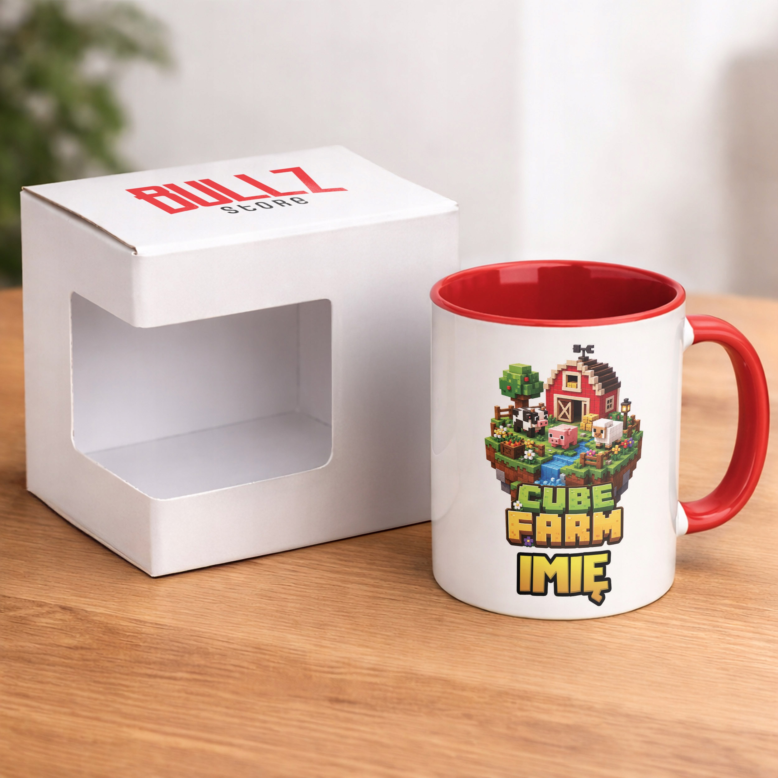 Kubek Czerwony z nadrukiem personalizowany CUBE FARM Dla Dzieci Prezent